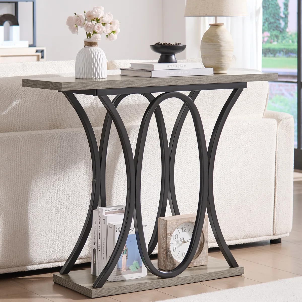 Sailvan 40 Inch Console Table, Wood Narrow Entryway&Hallway Table Foyer Table Behind Couch, Sofa Table with Metal Legs and 1.18 Thick Board