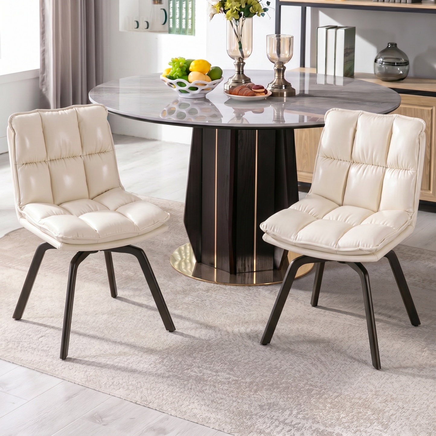 Dining Chairs Set,Swivel Modern Upholstered Kitchen Chairs, Leather Dining Room Chair with Backrest and Metal Legs, Double Layer Foam Dinner Table Chair for Kitchen, Living Room