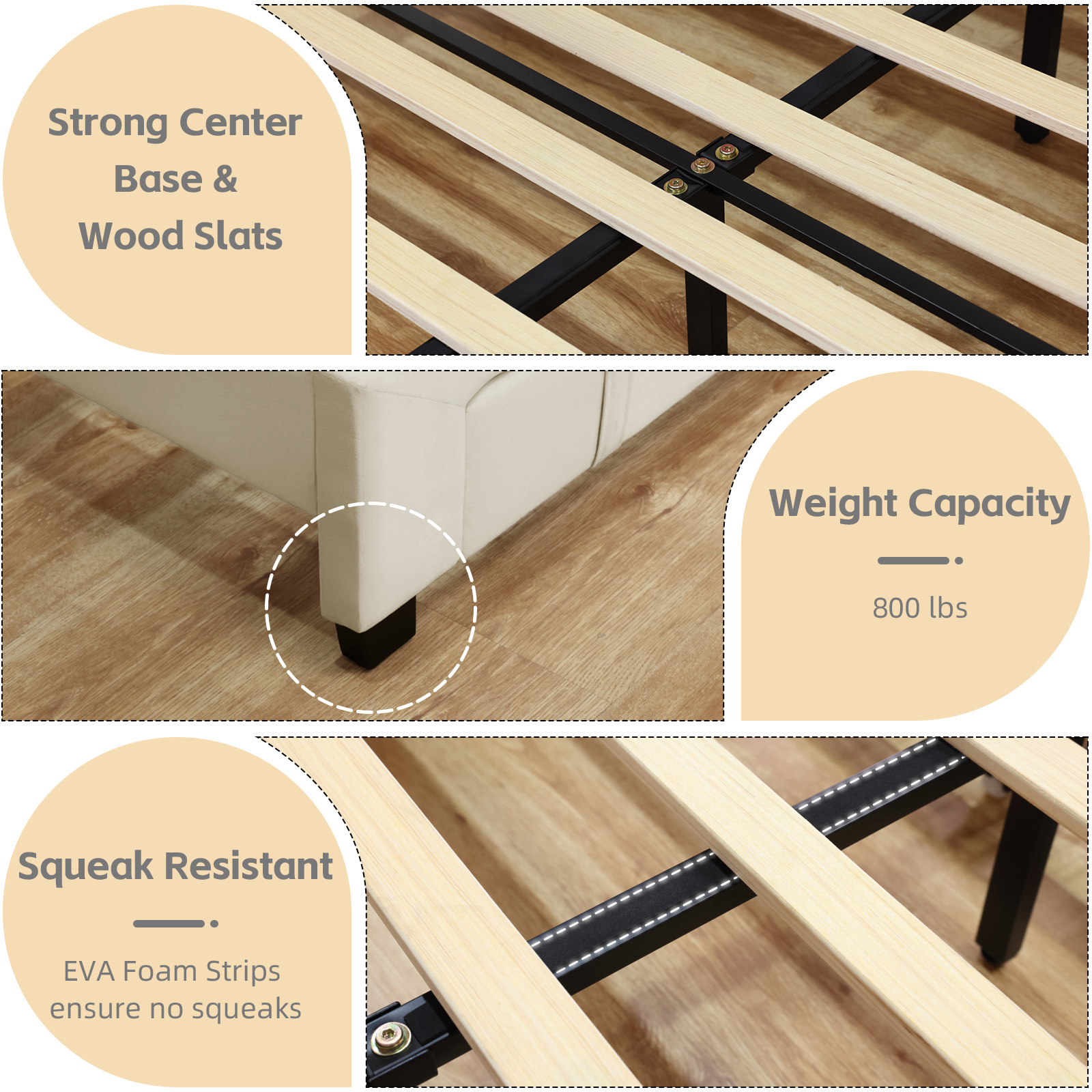Susalt Bed Frame with Storage Headboard, Upholstered Bed Wooden Platform Bed with Drawers & RGB LED Lights