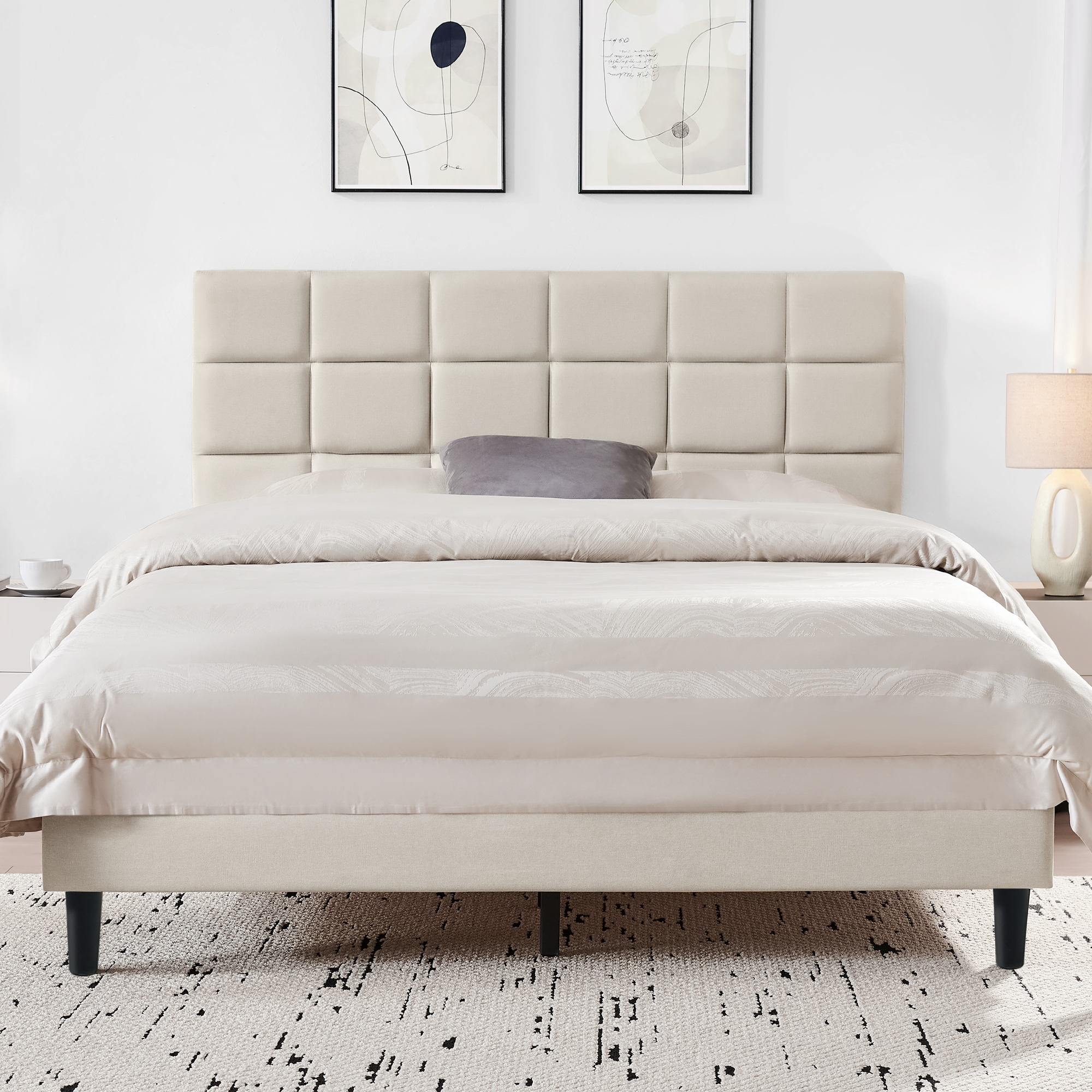 Susalt Full Size Bed Frames with Headboard, Full Bed Frame with Adjust