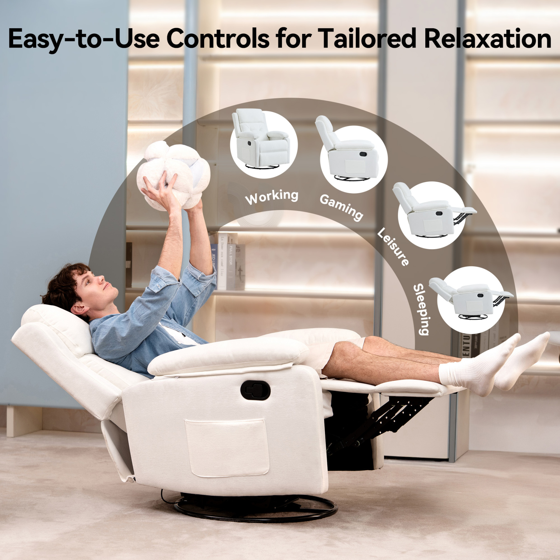 Swivel Rocker Recliner Chair for Adults, Glider Nursery Recliner Chairs Accent Chair with Comfy Fabric, Lumbar Support & Overstuffed Arms for Living Room & Home Teatre