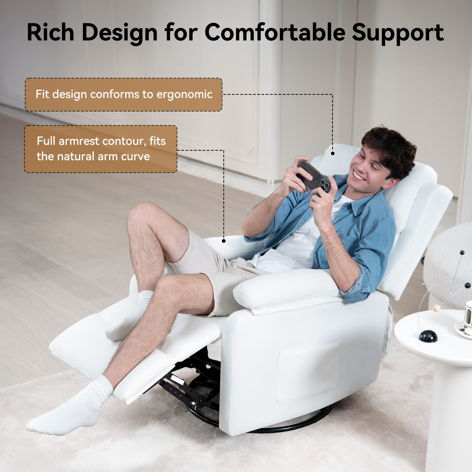 Swivel Rocker Recliner Chair for Adults, Glider Nursery Recliner Chairs Accent Chair with Comfy Fabric, Lumbar Support & Overstuffed Arms for Living Room & Home Teatre