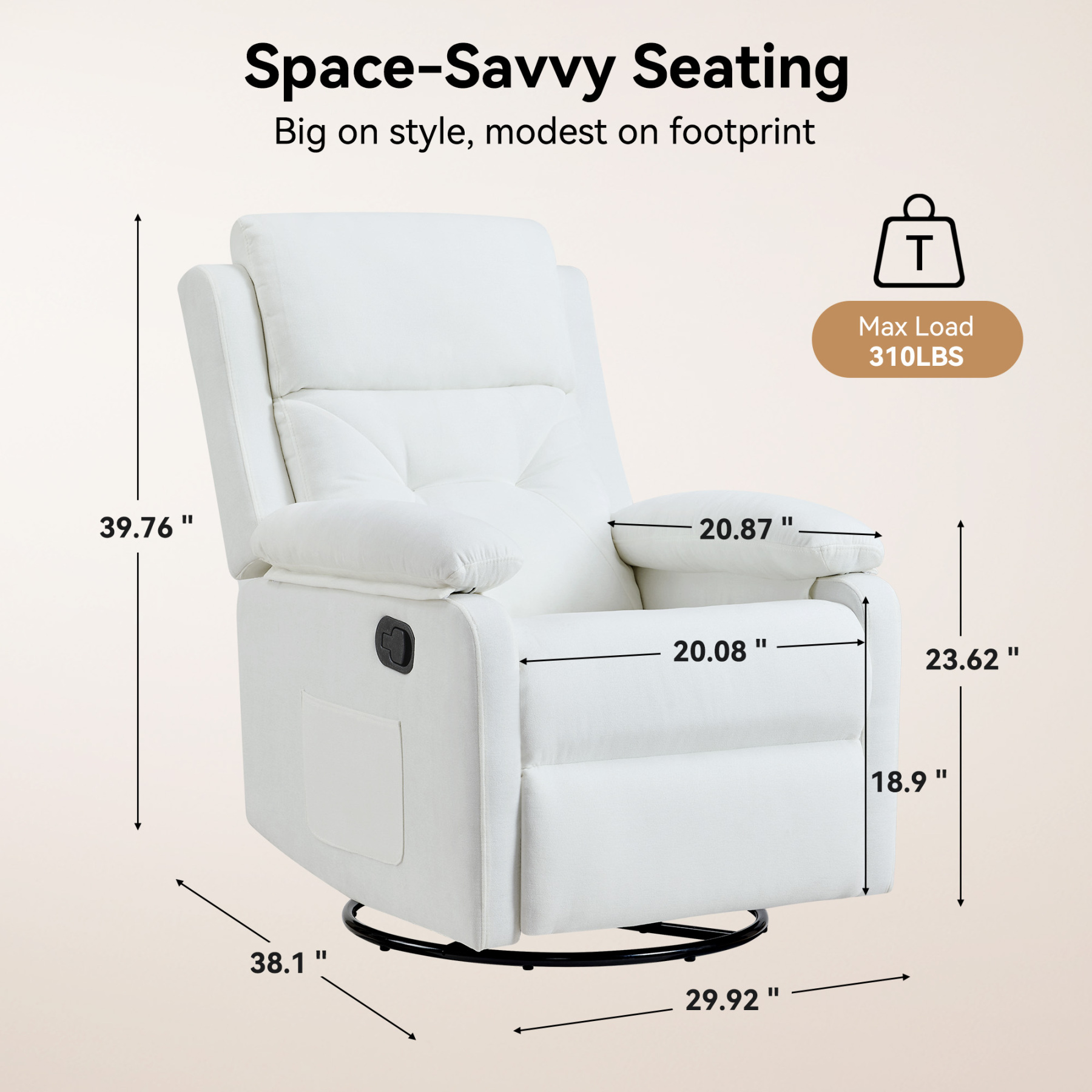 Swivel Rocker Recliner Chair for Adults, Glider Nursery Recliner Chairs Accent Chair with Comfy Fabric, Lumbar Support & Overstuffed Arms for Living Room & Home Teatre