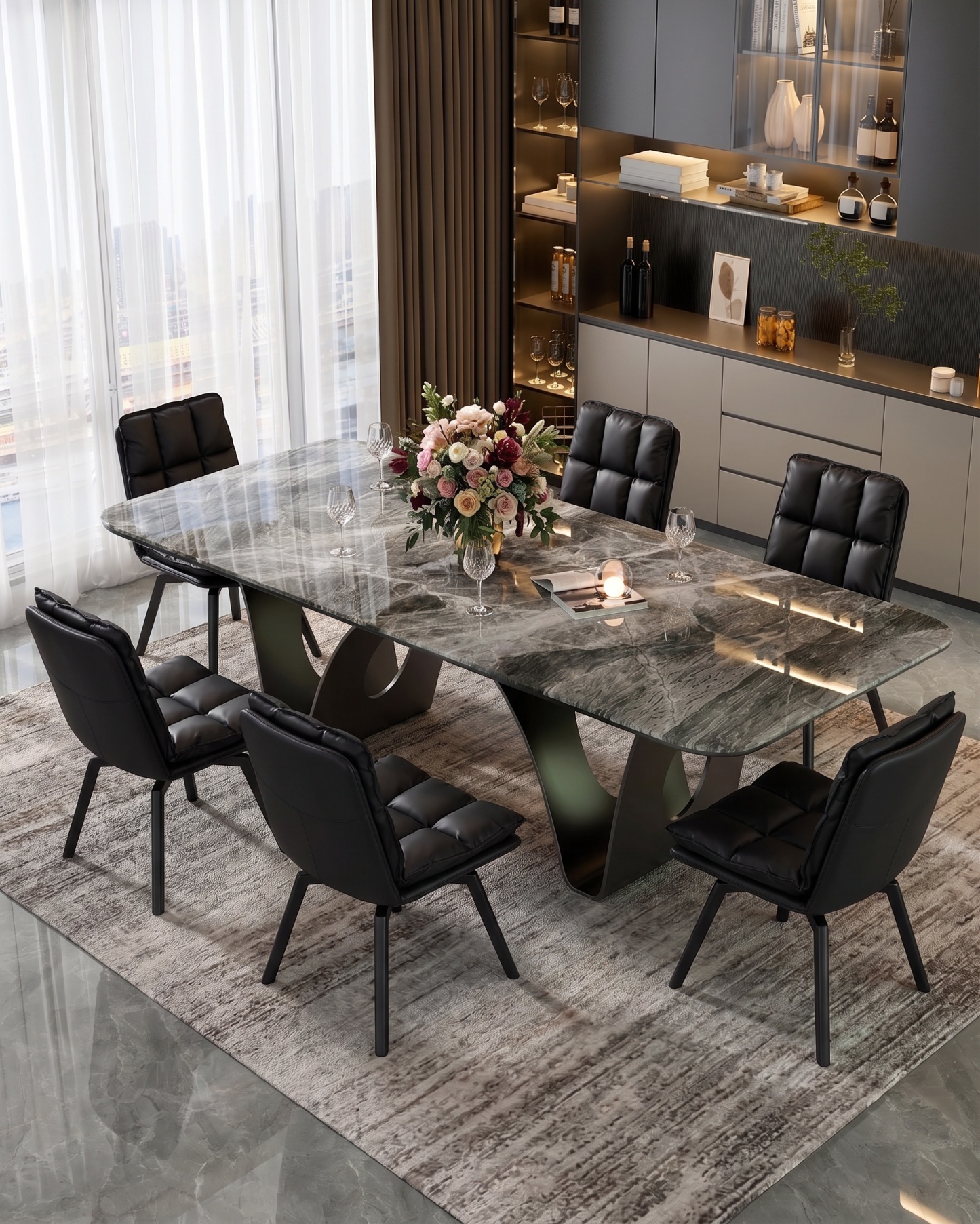 Dining Chairs Set,Swivel Modern Upholstered Kitchen Chairs, Leather Dining Room Chair with Backrest and Metal Legs, Double Layer Foam Dinner Table Chair for Kitchen, Living Room