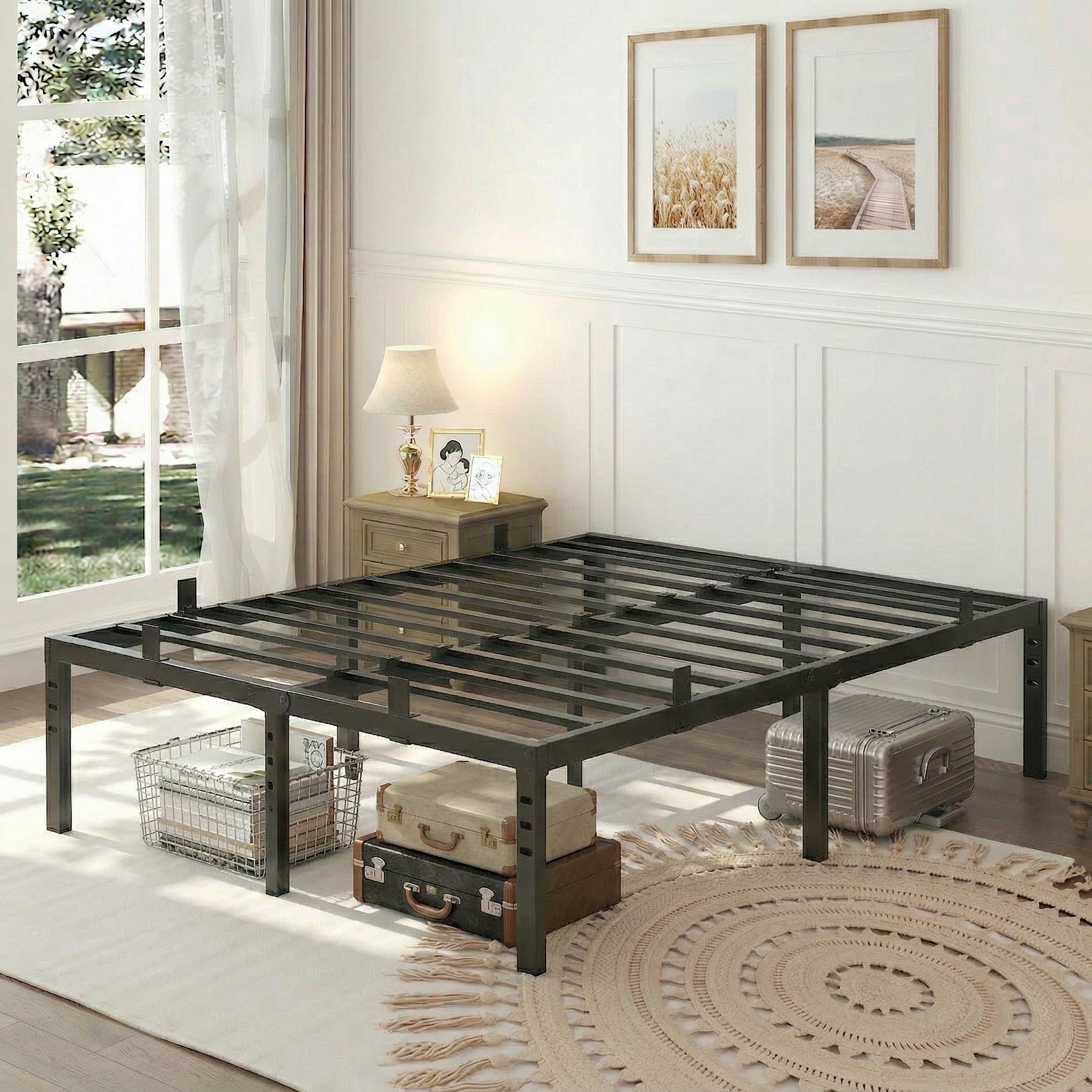 Sailvan 14" Queen Bed Frame, Heavy Duty Metal Platform Bed Frame with Non-Slip Stoppers, Under-Bed Storage Space,No Box Spring Needed, Noiseless