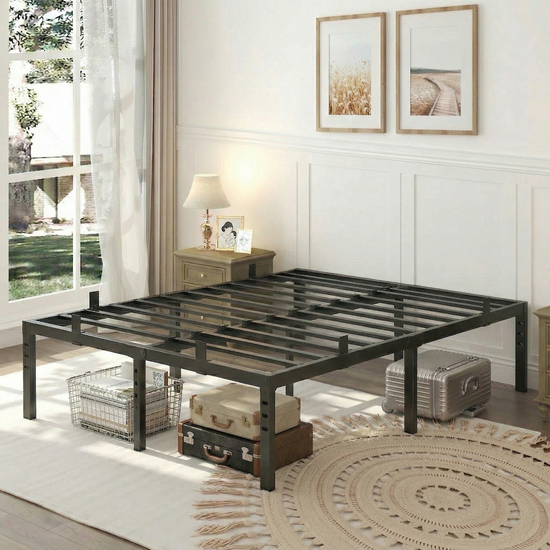 Sailvan 14" Queen Bed Frame, Heavy Duty Metal Platform Bed Frame with Non-Slip Stoppers, Under-Bed Storage Space,No Box Spring Needed, Noiseless