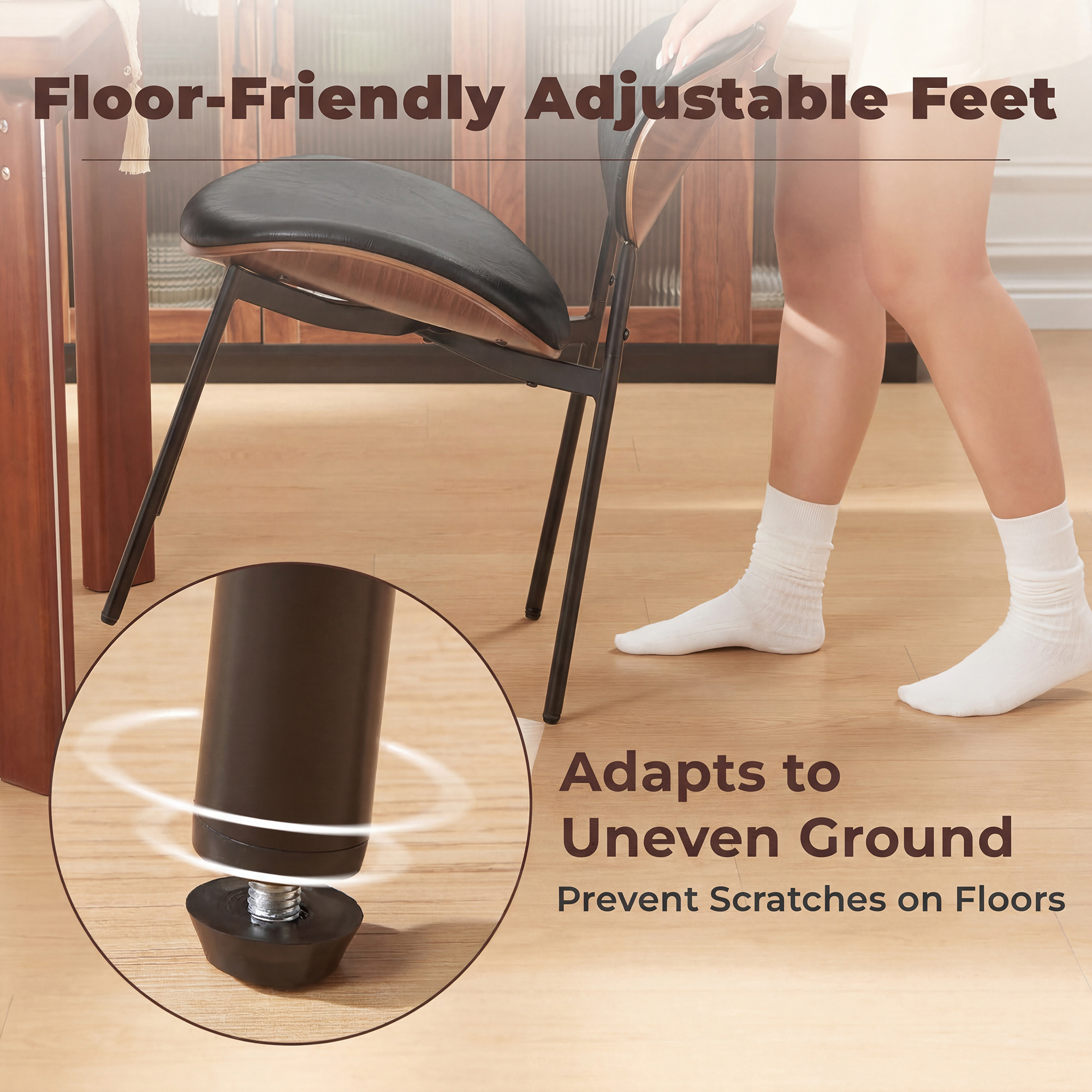 Sailvan Dining Chairs Set, Mid-Century Style Living Room Chairs, Modern Chairs for Dining Room & Kitchen, Leather Upholstered Chairs With Adjustable Feetpads, Easy Assembly, Black