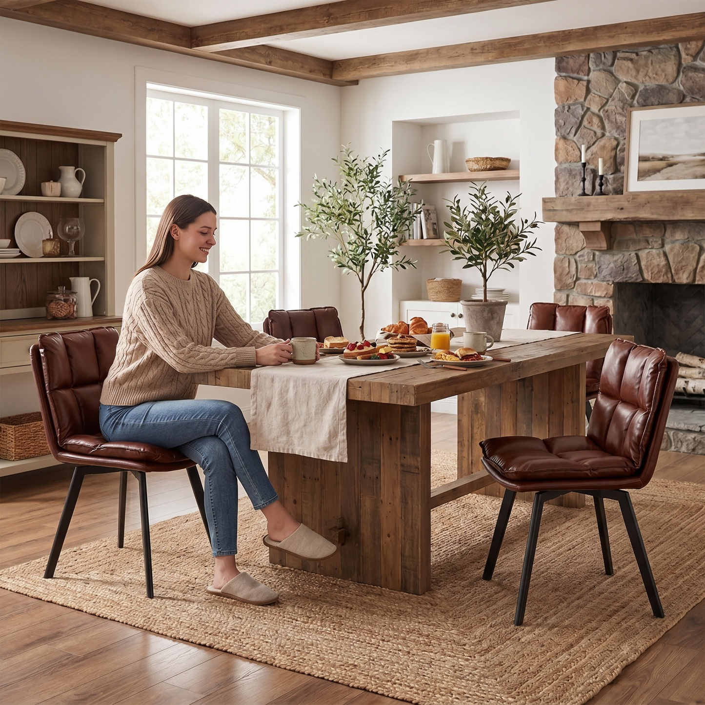 Dining Chairs Set,Swivel Modern Upholstered Kitchen Chairs, Leather Dining Room Chair with Backrest and Metal Legs, Double Layer Foam Dinner Table Chair for Kitchen, Living Room