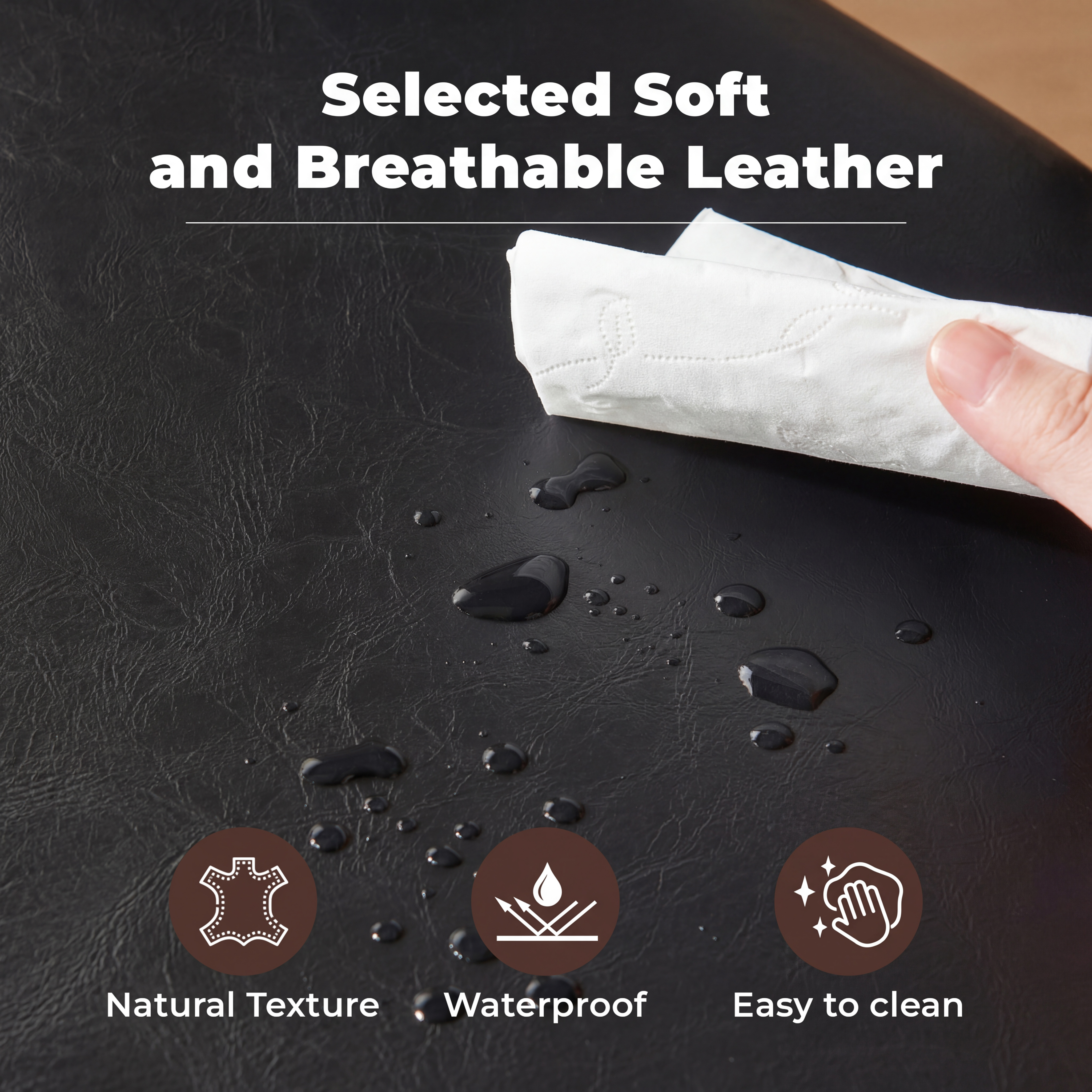 Sailvan Dining Chairs Set, Mid-Century Style Living Room Chairs, Modern Chairs for Dining Room & Kitchen, Leather Upholstered Chairs With Adjustable Feetpads, Easy Assembly, Black