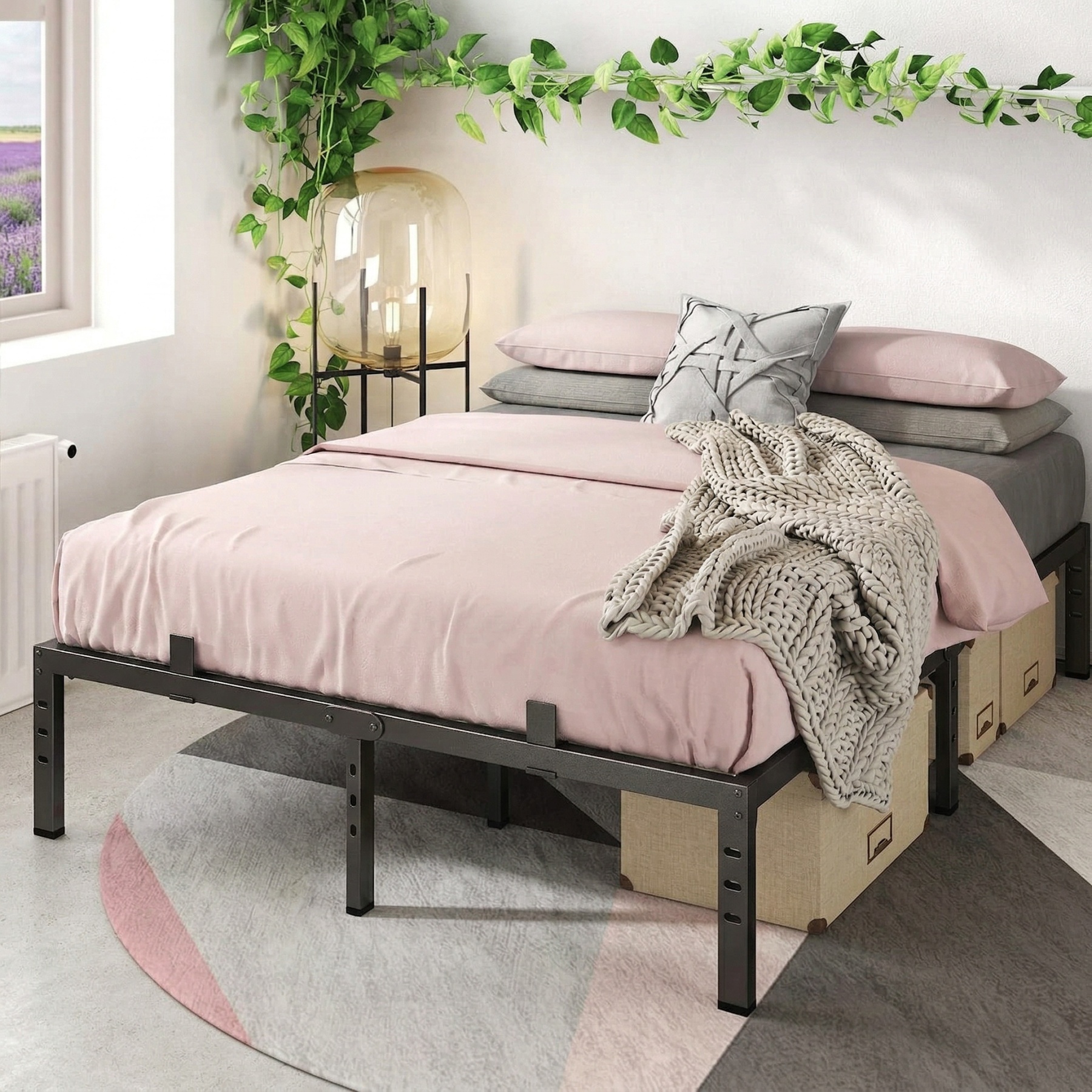 Sailvan 14" Queen Bed Frame, Strong Metal Beds with Anti-slip Guards & Under Storage, Heavy Duty Mattress Foundation, Black