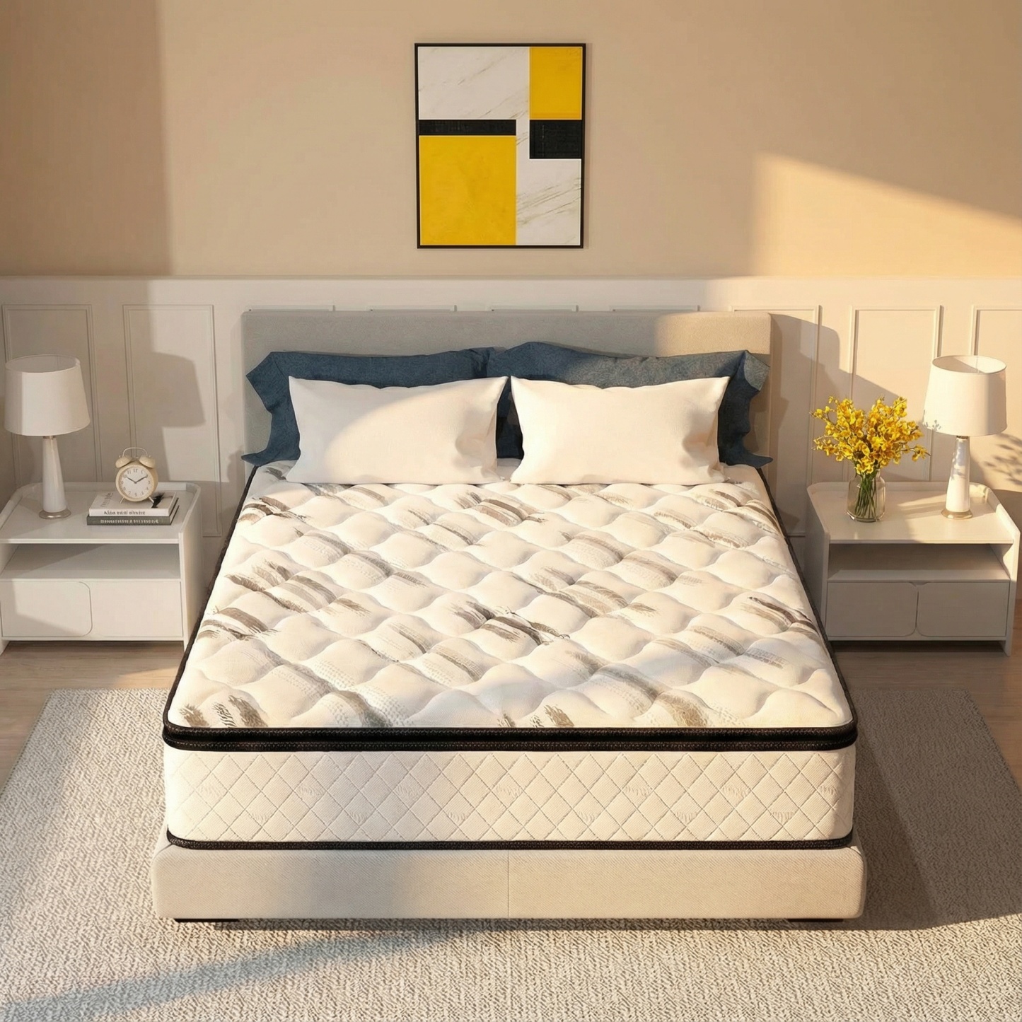 Sailvan Queen Mattress 14 inch, Queen Size Mattress in a Box, Hybrid Mattress Queen, Queen Bed Mattress With Memory Foam & Pocket Spring, Medium Firmness, CertiPUR-US, White& Black