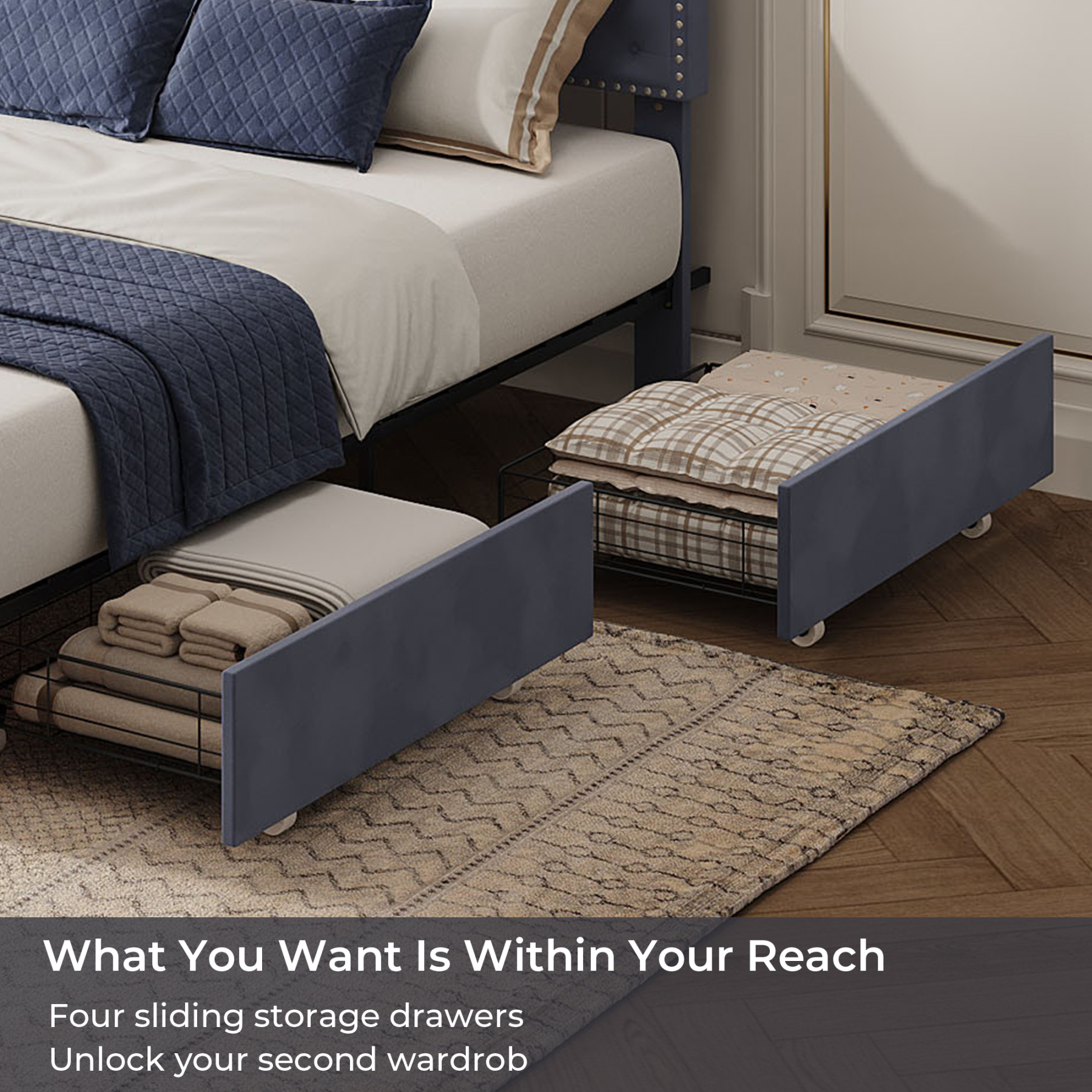 Susalt Queen Bed Frame with Headboard, with Adjustable Headboard, Upholstered Bed Frame with Storage and Entertainment RGB LED Lights, No Box Spring Needed