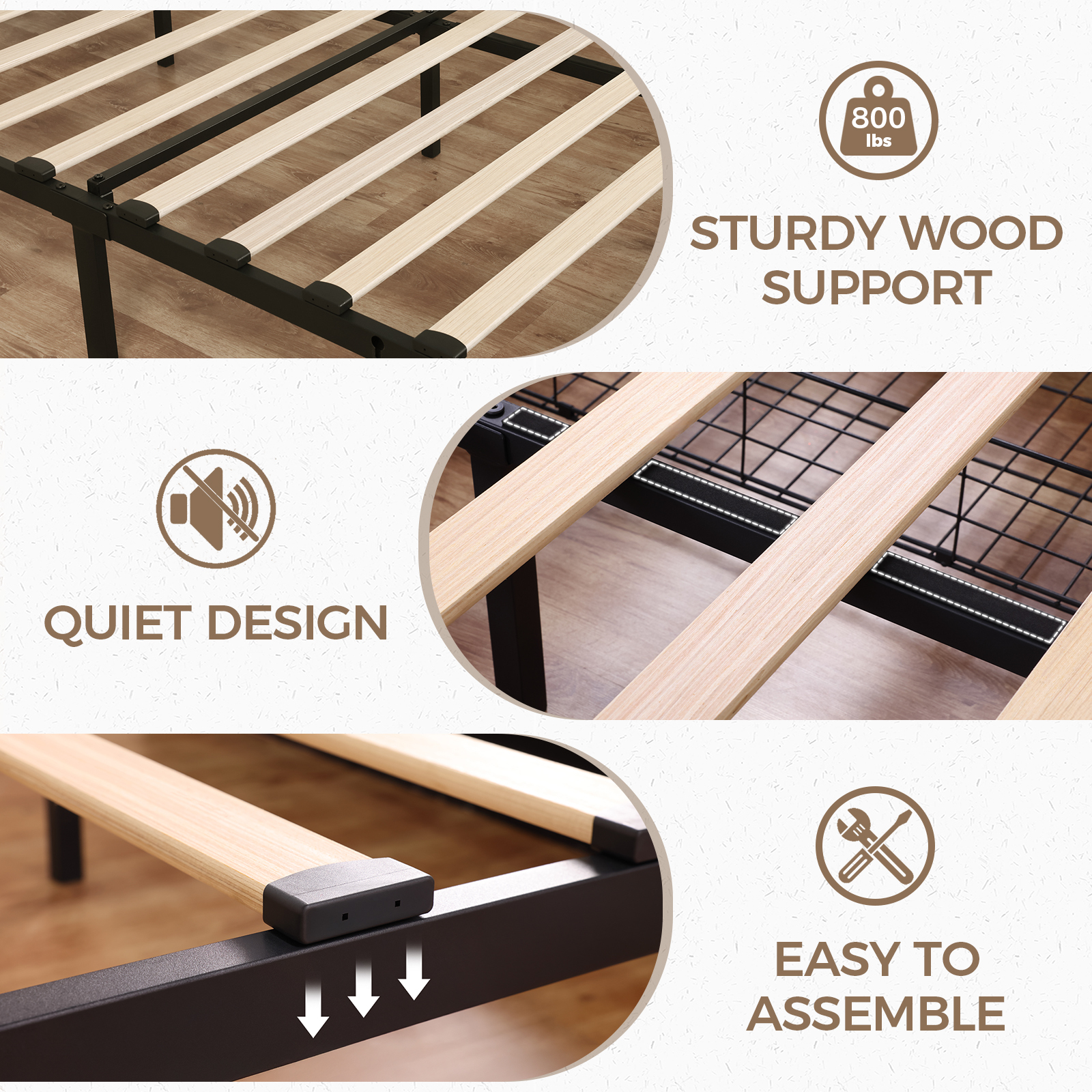 Susalt Full Size Bed Frame with Headboard, Upholstered Platform Bed Frame with Storage Drawers, with Charging Station, No Box Spring Needed, Beige