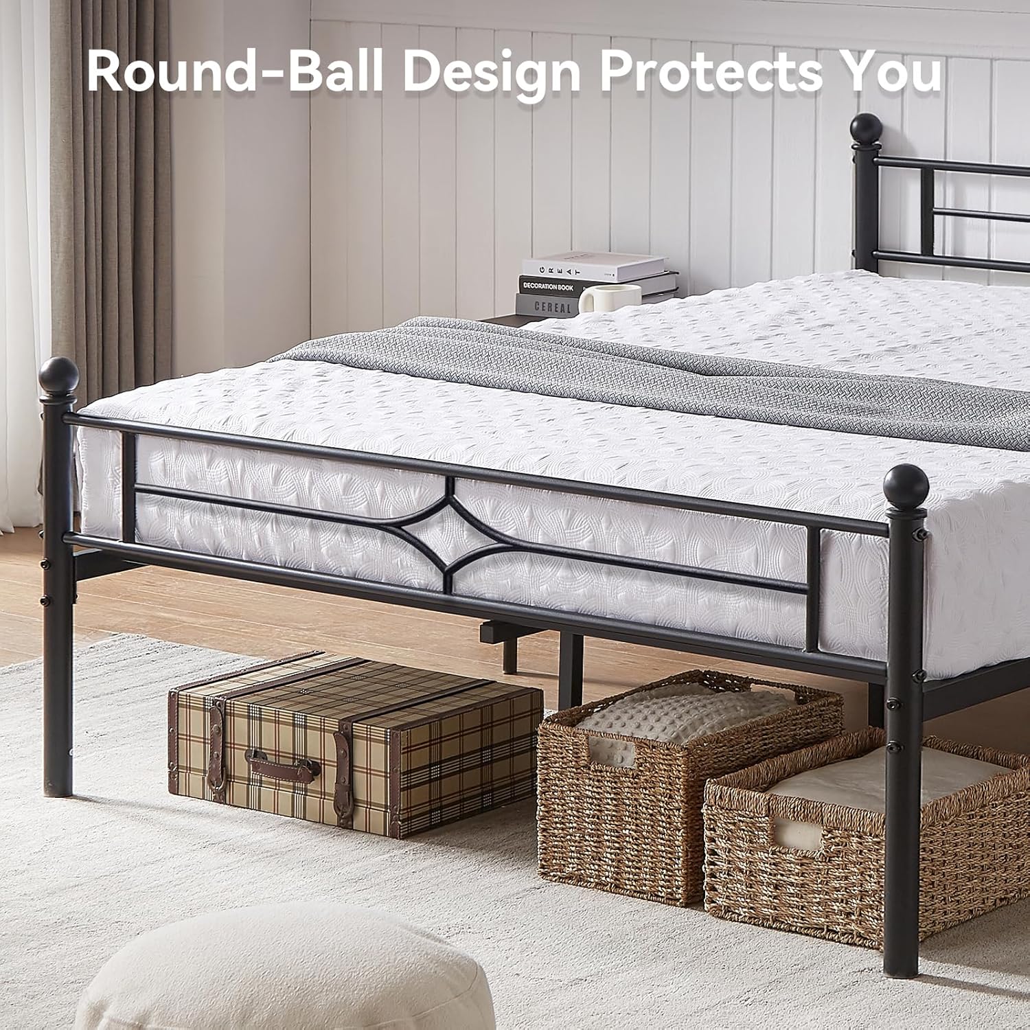 Sailvan Bed Frame, Heavy-duty Metal Bed Frames with Headboard, No Box Spring Needed, Black