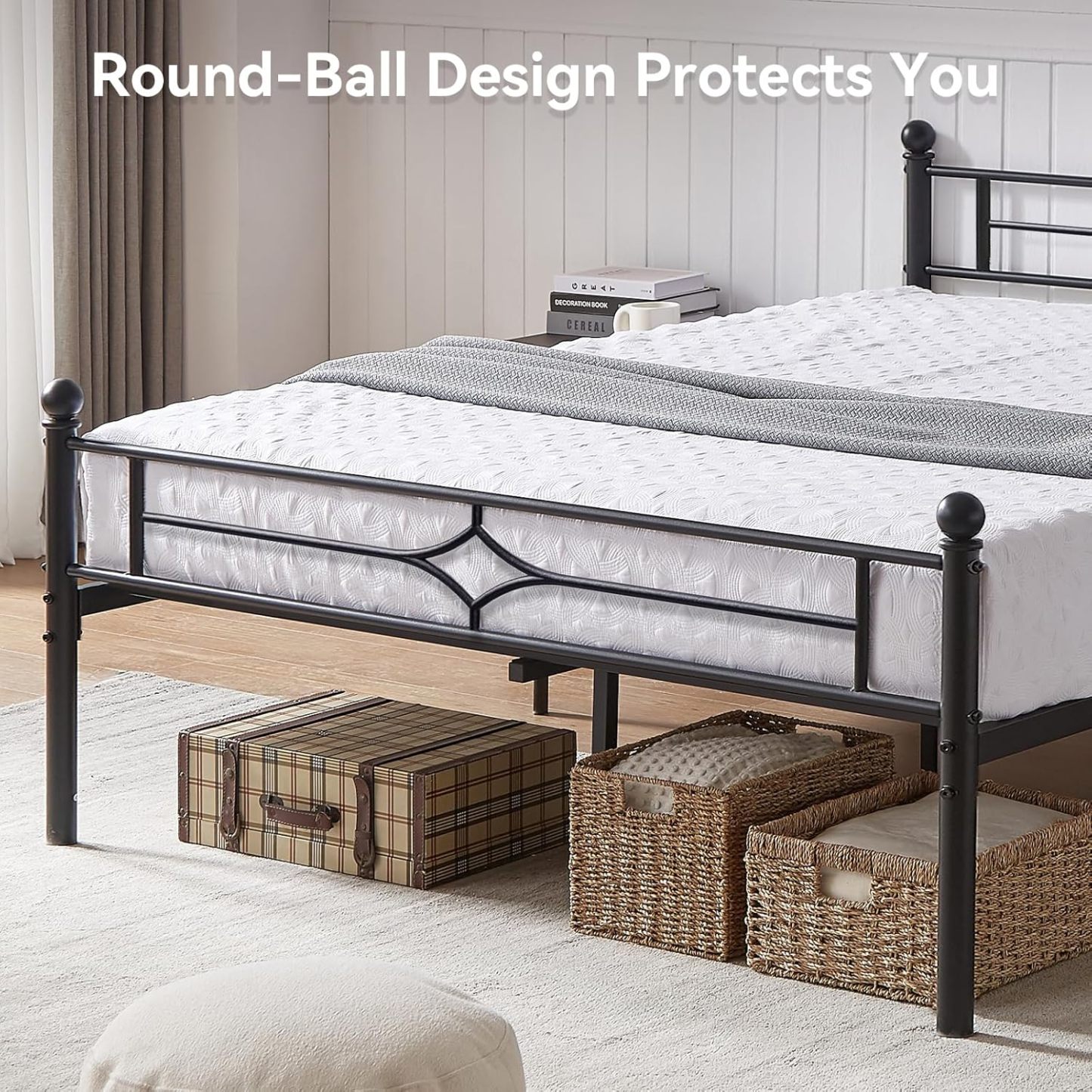 Sailvan Bed Frame, Heavy-duty Metal Bed Frames with Headboard, No Box Spring Needed, Black