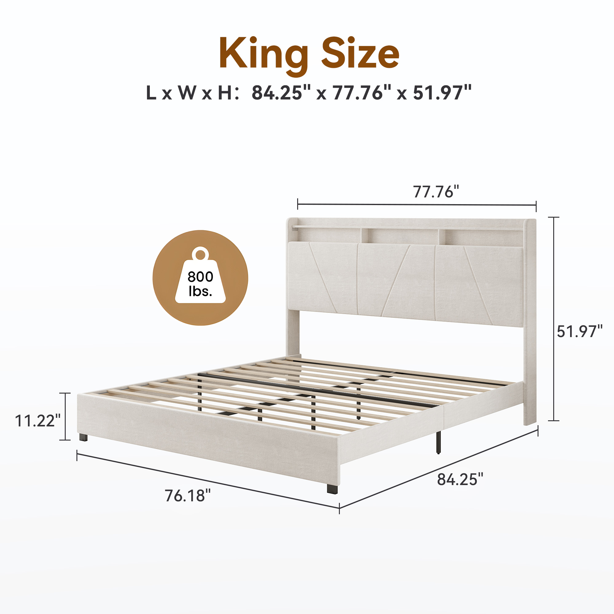 Sailvan Queen Size Bed Frame Upholstered Platform Queen Size Bed Frame with 52" Velvet Tall Headboard Wingback,No Box Spring Needed, Noise Free/Easy Assembly, Beige