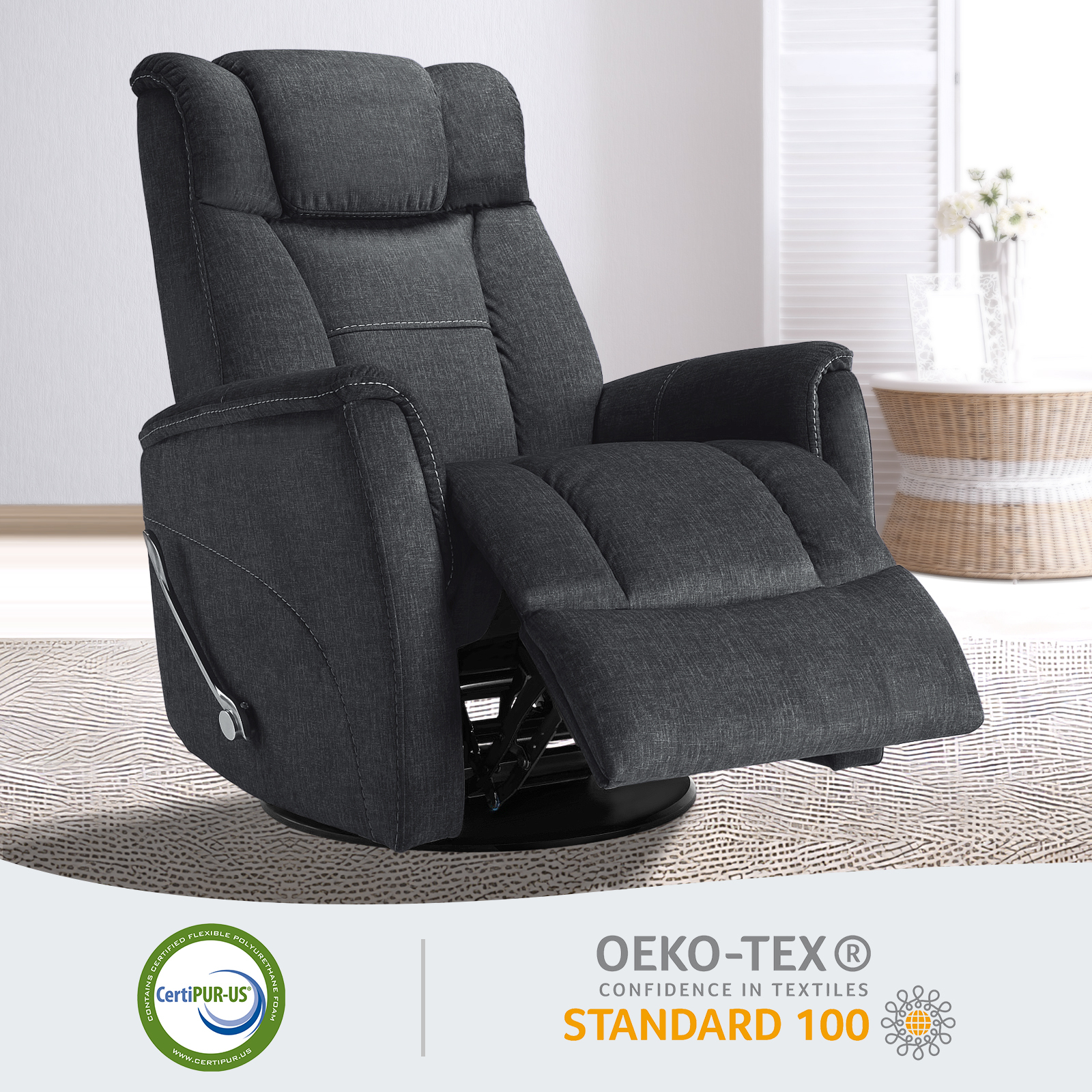 Swivel Rocking Recliner for Adults, Glider Rocker Recliner Nursery Chair, Living Room Accent Sofa Chair