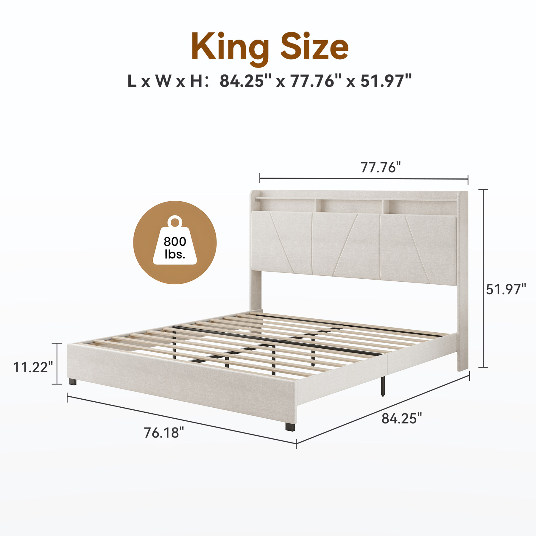 Sailvan Queen Size Bed Frame Upholstered Platform Queen Size Bed Frame with 52" Velvet Tall Headboard Wingback,No Box Spring Needed, Noise Free/Easy Assembly, Beige