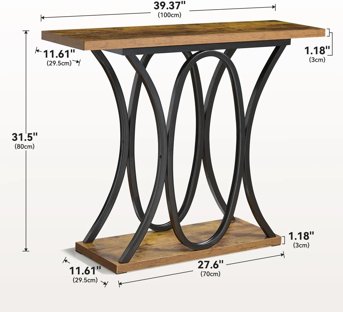 Sailvan 40 Inch Console Table, Wood Narrow Entryway&Hallway Table Foyer Table Behind Couch, Sofa Table with Metal Legs and 1.18 Thick Board