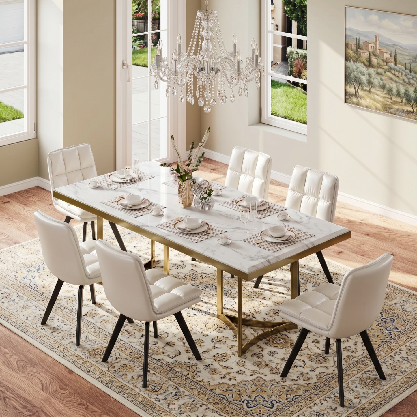 Dining Chairs Set,Swivel Modern Upholstered Kitchen Chairs, Leather Dining Room Chair with Backrest and Metal Legs, Double Layer Foam Dinner Table Chair for Kitchen, Living Room