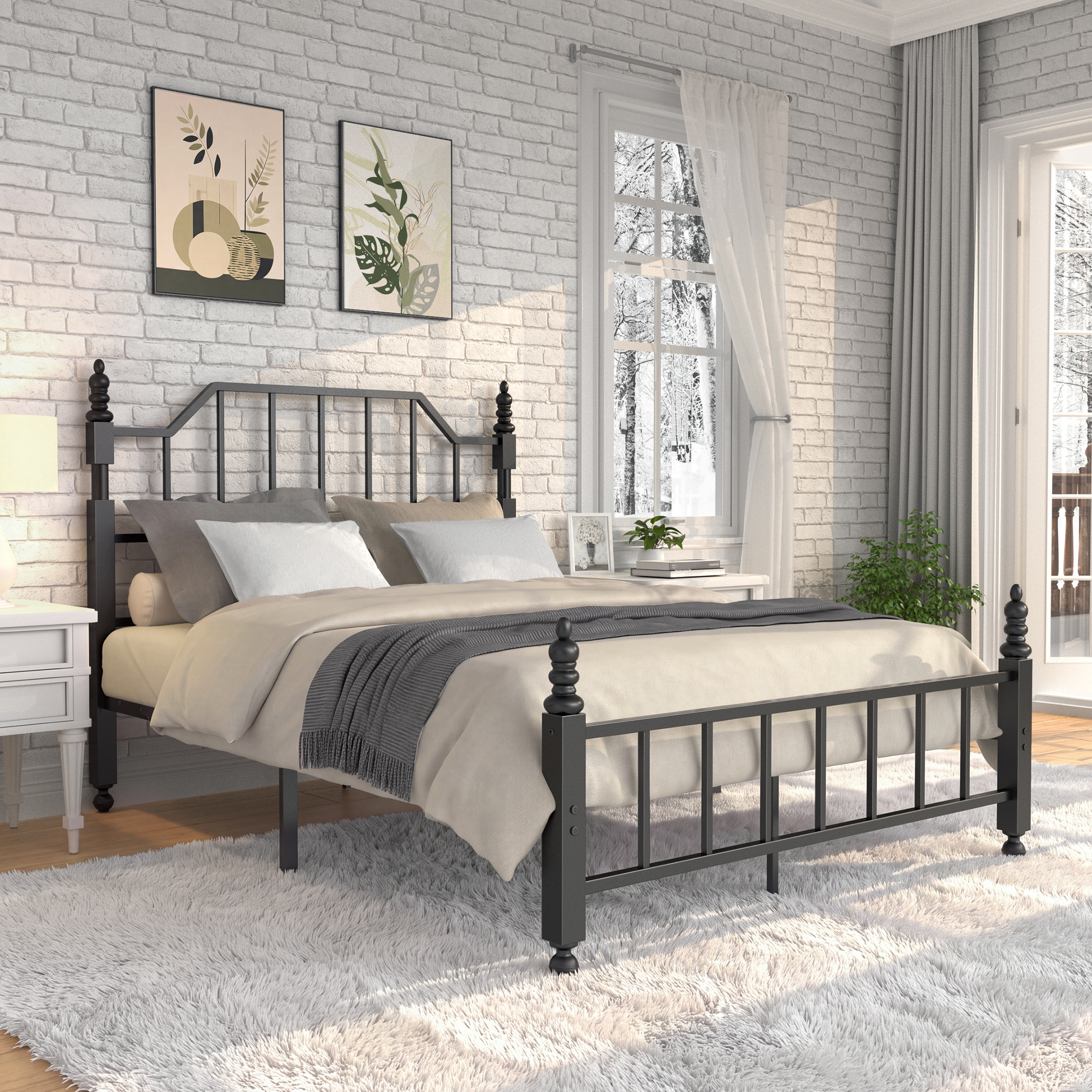 Sailvan Queen Bed Frame, Queen Szie Metal Bed Frames with 48'' Tall Headboard , Heavy Duty Platform Bed with Under Bed Storage, No Box Spring Needed, 1000 lbs Capacity, Black