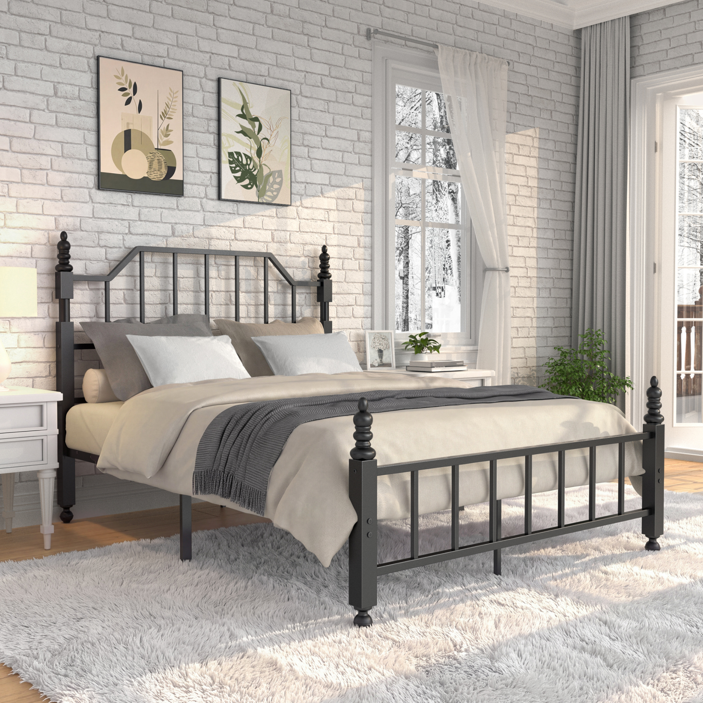 Sailvan Queen Bed Frame, Queen Szie Metal Bed Frames with 48'' Tall Headboard , Heavy Duty Platform Bed with Under Bed Storage, No Box Spring Needed, 1000 lbs Capacity, Black