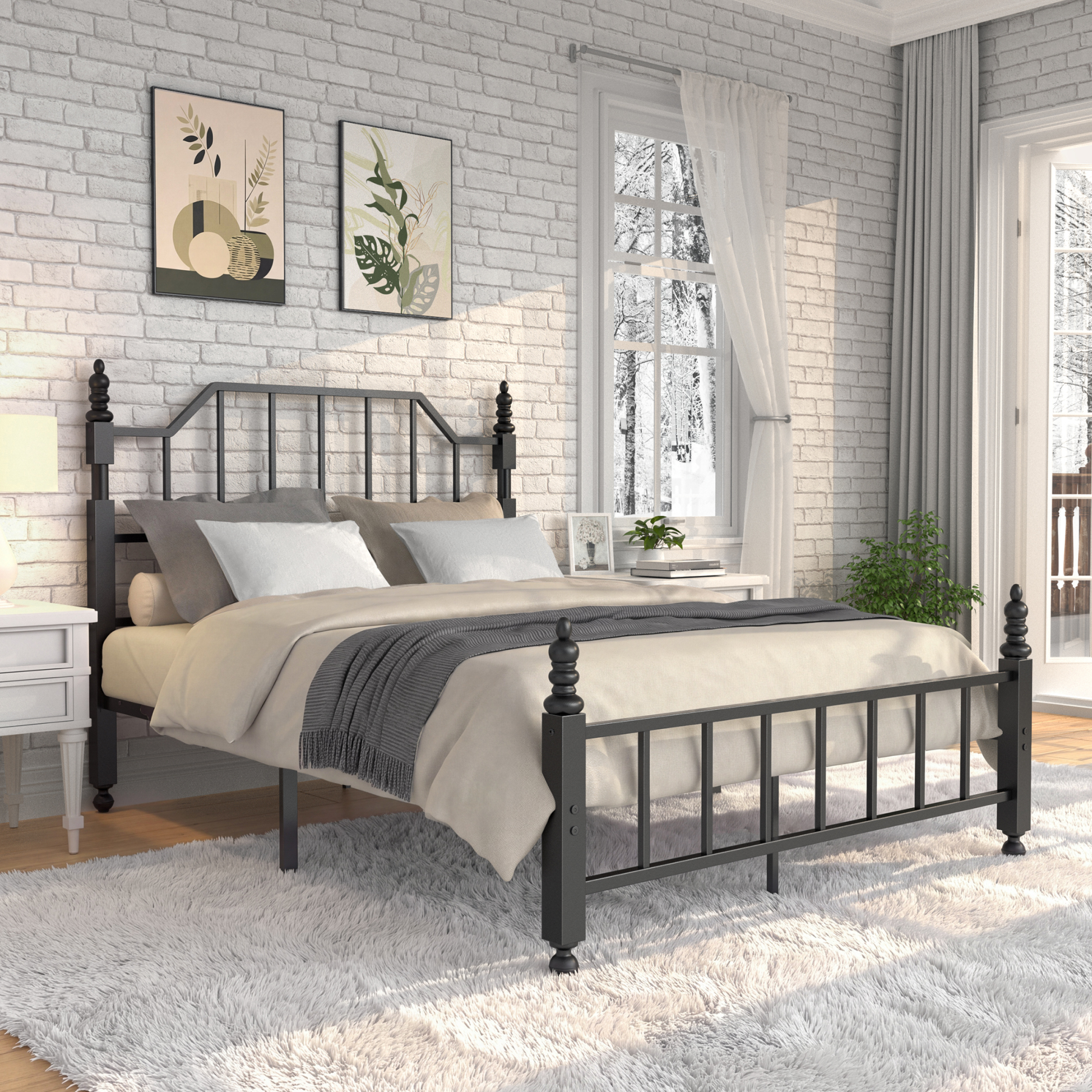 Sailvan Queen Bed Frame, Queen Szie Metal Bed Frames with 48'' Tall Headboard , Heavy Duty Platform Bed with Under Bed Storage, No Box Spring Needed, 1000 lbs Capacity, Black