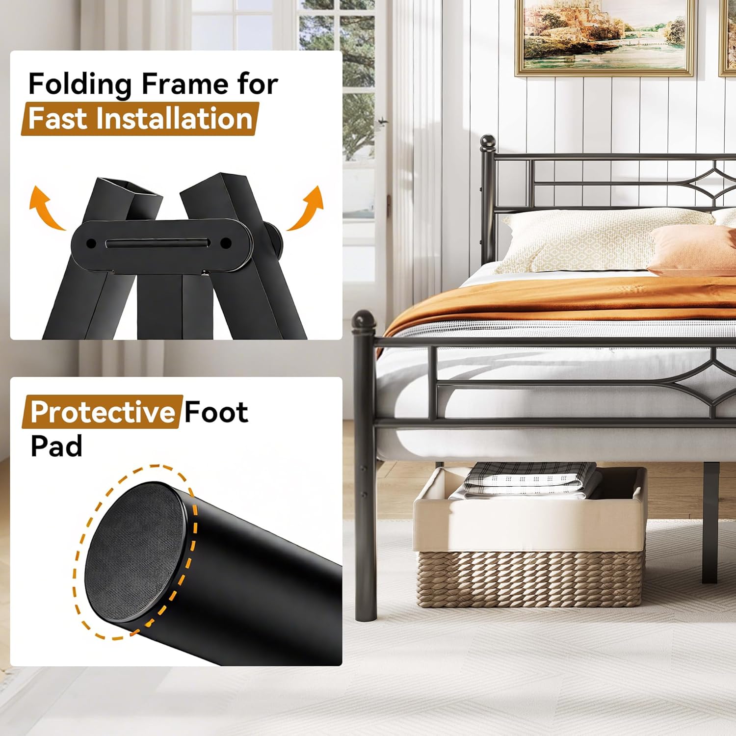 Sailvan Bed Frame, Heavy-duty Metal Bed Frames with Headboard, No Box Spring Needed, Black