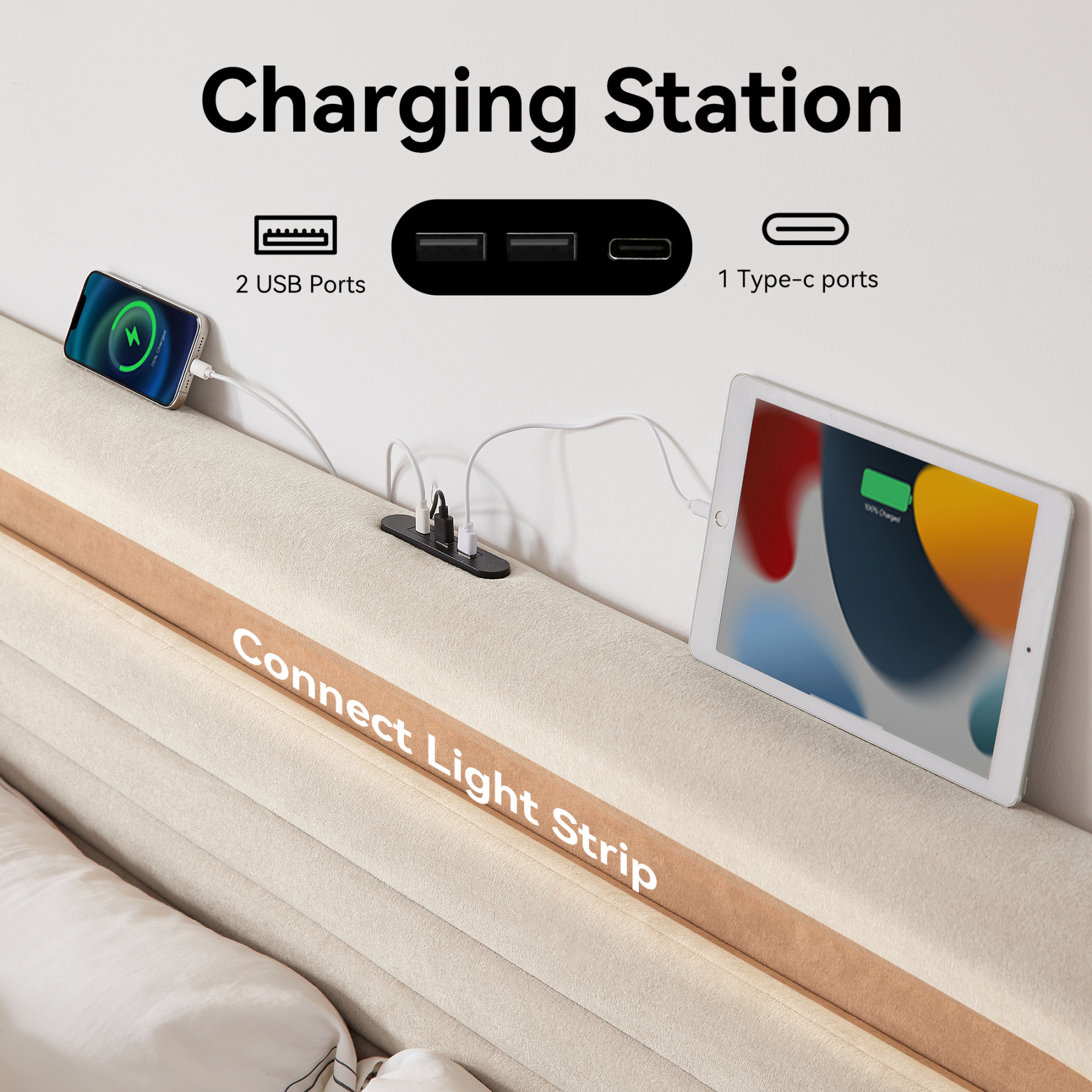 Sailvan Bed Frame with 4 Storage Drawers, Velvet Upholstered LED Bedframe with Charging Station and headboard, Wood Slats Support, No Box Spring Needed,