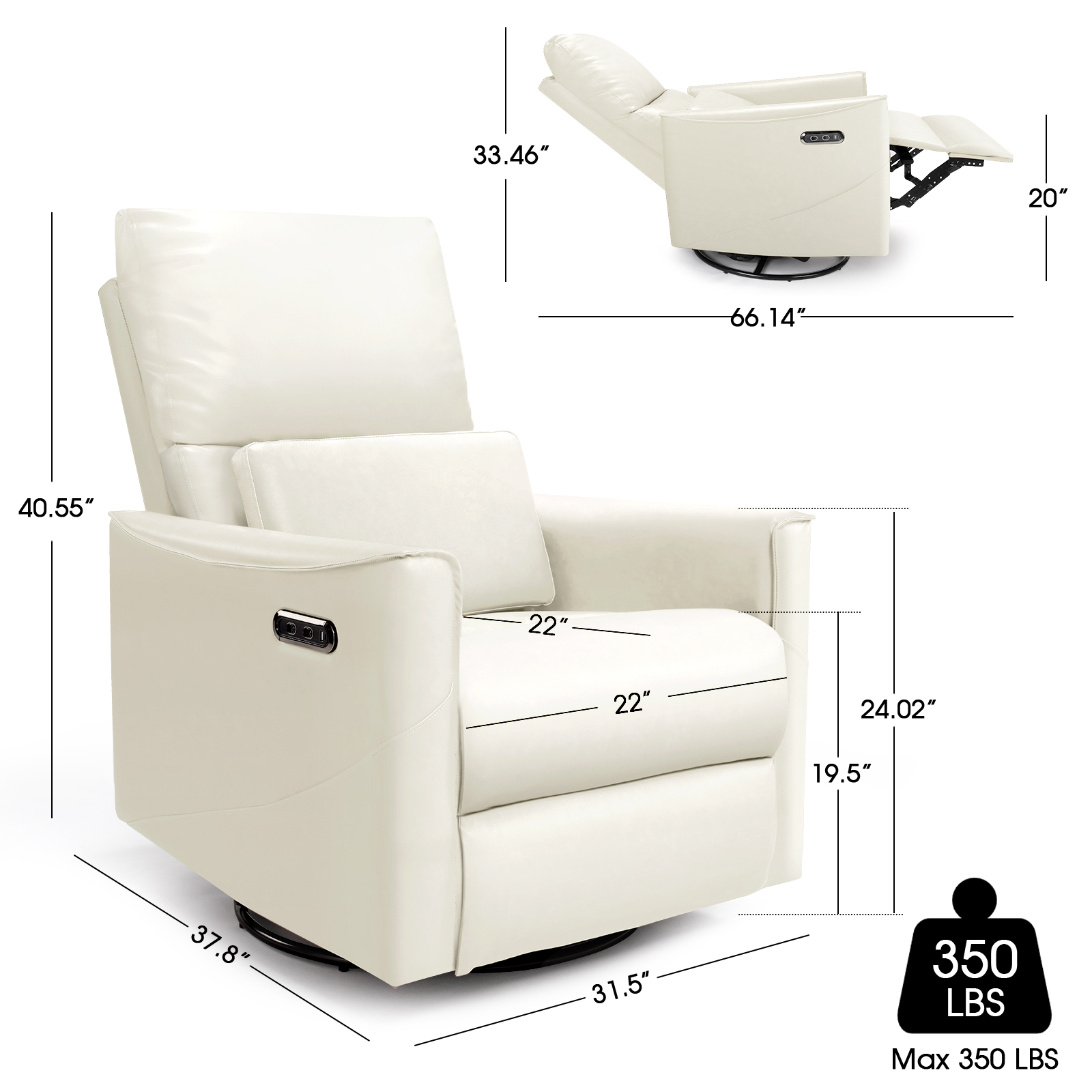 Susalt Power Swivel Rocker Recliner Chair for Adults, Upholstered Faux Leather Glider Nursery Recliner, Electric Recliner with USB Type-C Ports, for Living Room, Office