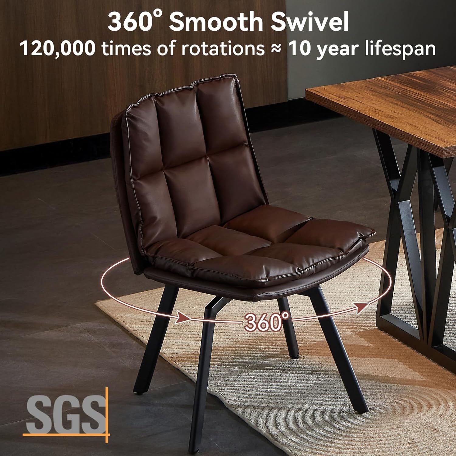 Sailvan Swivel Dining Chair Set, Faux Leather Upholstered Kitchen Chair, Mid Century Modern Dining Room Chair with Rotating Seats and Metal Legs for Home, Restaurant, Office (Black)