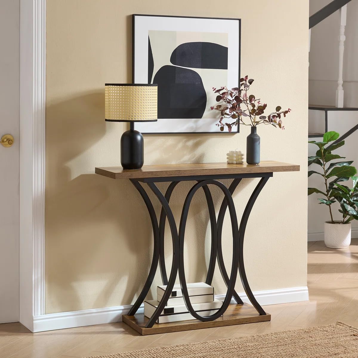 Sailvan 40 Inch Console Table, Wood Narrow Entryway&Hallway Table Foyer Table Behind Couch, Sofa Table with Metal Legs and 1.18 Thick Board