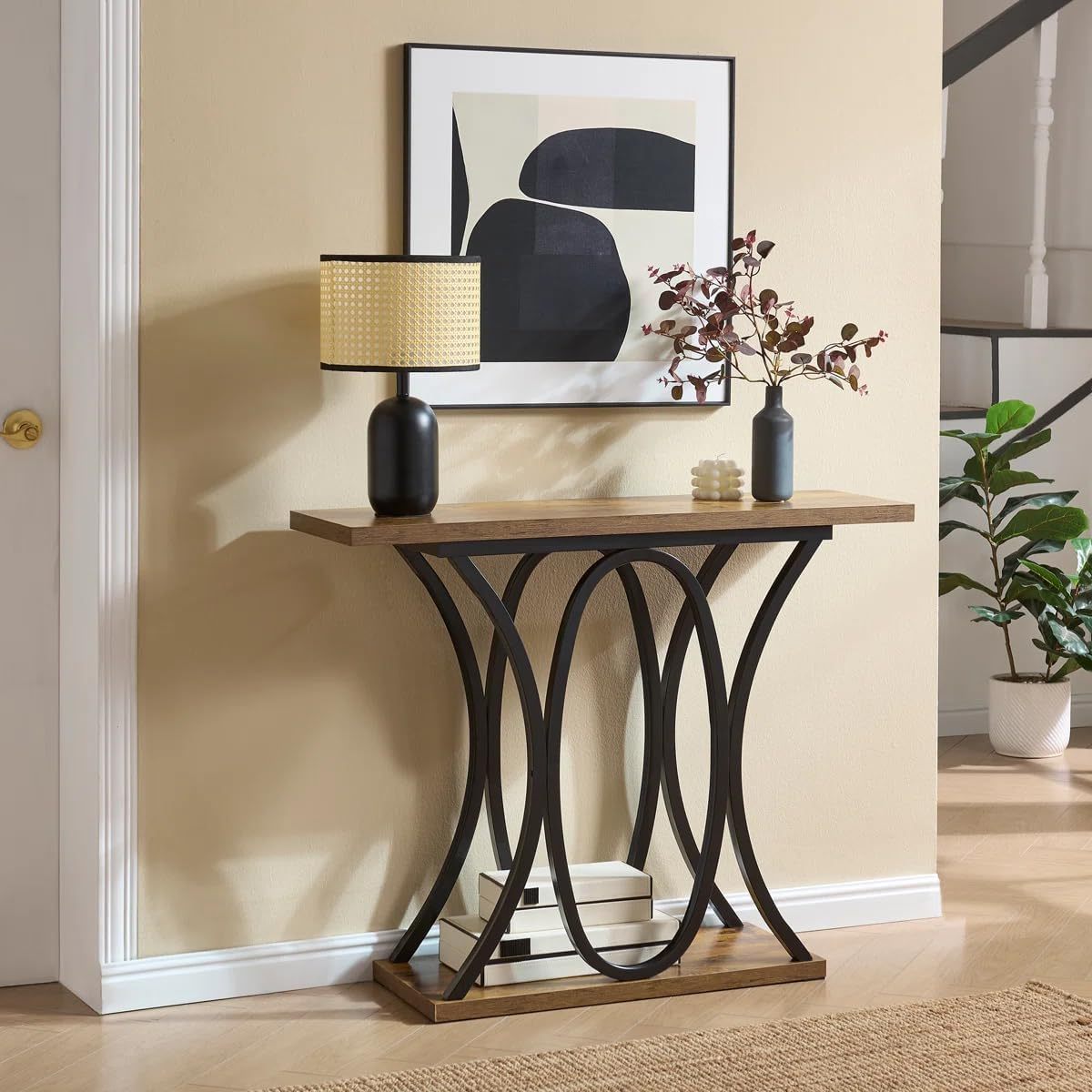 Sailvan 40 Inch Console Table, Wood Narrow Entryway&Hallway Table Foyer Table Behind Couch, Sofa Table with Metal Legs and 1.18 Thick Board