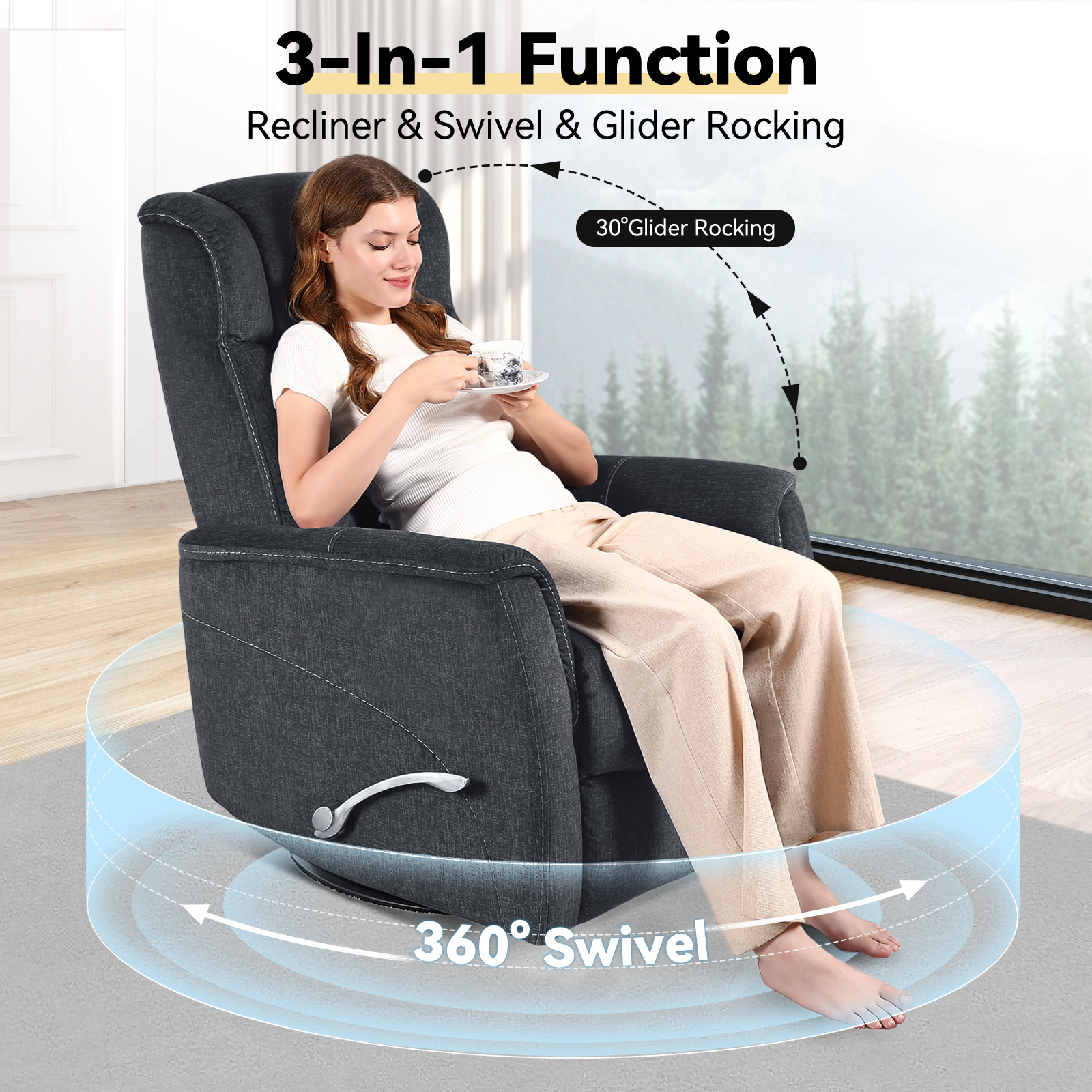 Swivel Rocking Recliner for Adults, Glider Rocker Recliner Nursery Chair, Living Room Accent Sofa Chair