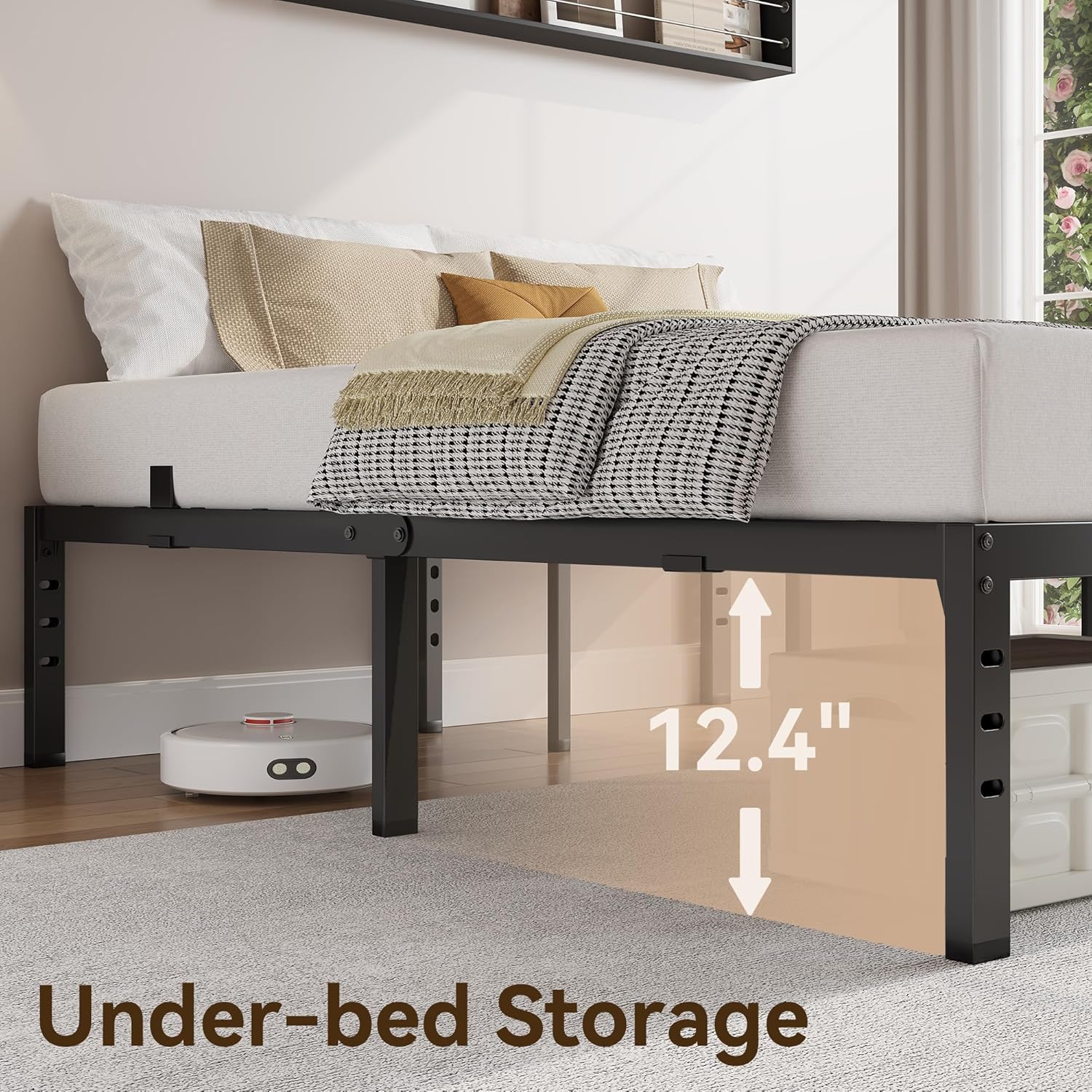 Sailvan 14" Queen Bed Frame, Strong Metal Beds with Anti-slip Guards & Under Storage, Heavy Duty Mattress Foundation, Black