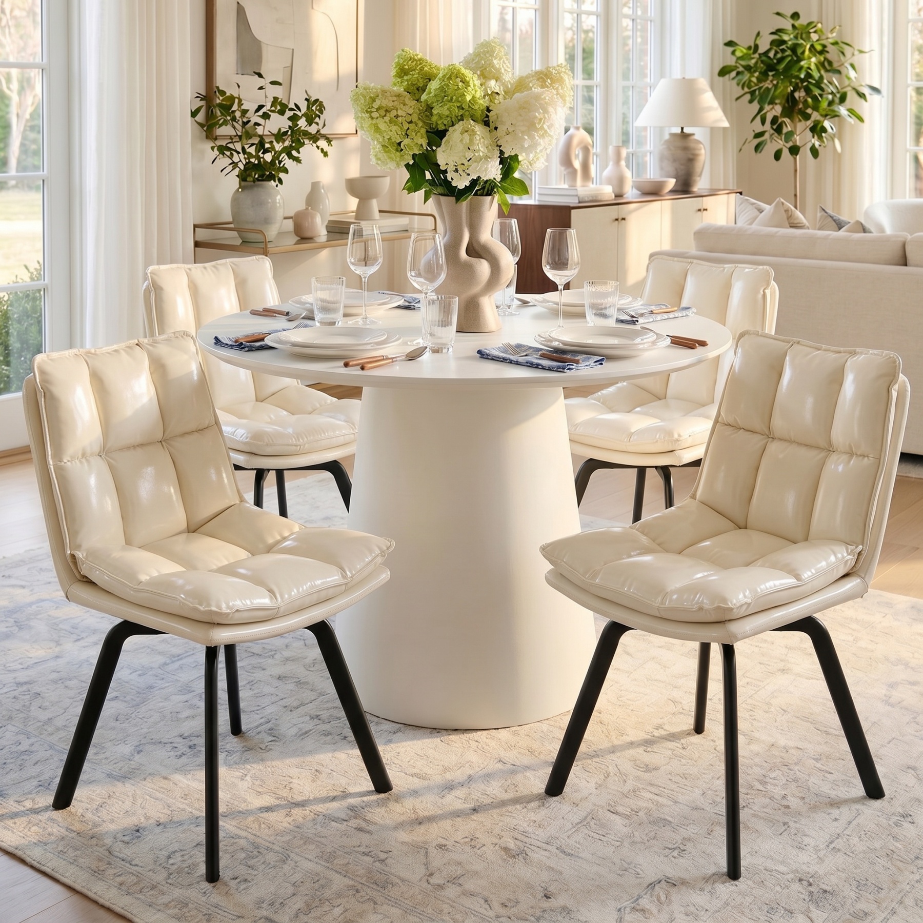 Dining Chairs Set,Swivel Modern Upholstered Kitchen Chairs, Leather Dining Room Chair with Backrest and Metal Legs, Double Layer Foam Dinner Table Chair for Kitchen, Living Room
