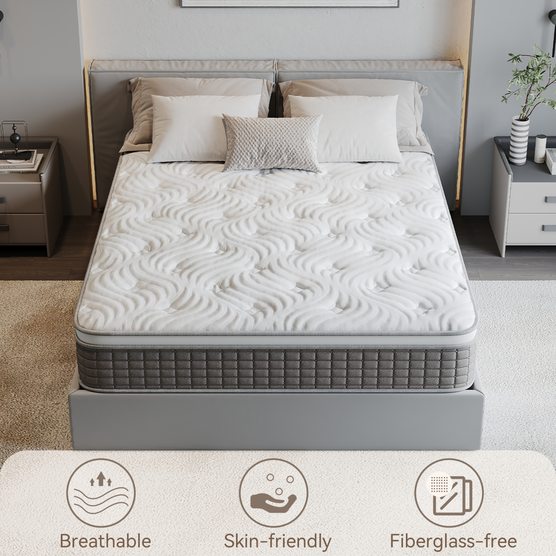 Mattress in a Box, Hybrid Mattress 12 Inch, Hybrid Spring Mattress with Individual Pocket Spring Pressure Relief, Medium Firm Mattress for Teens Adults
