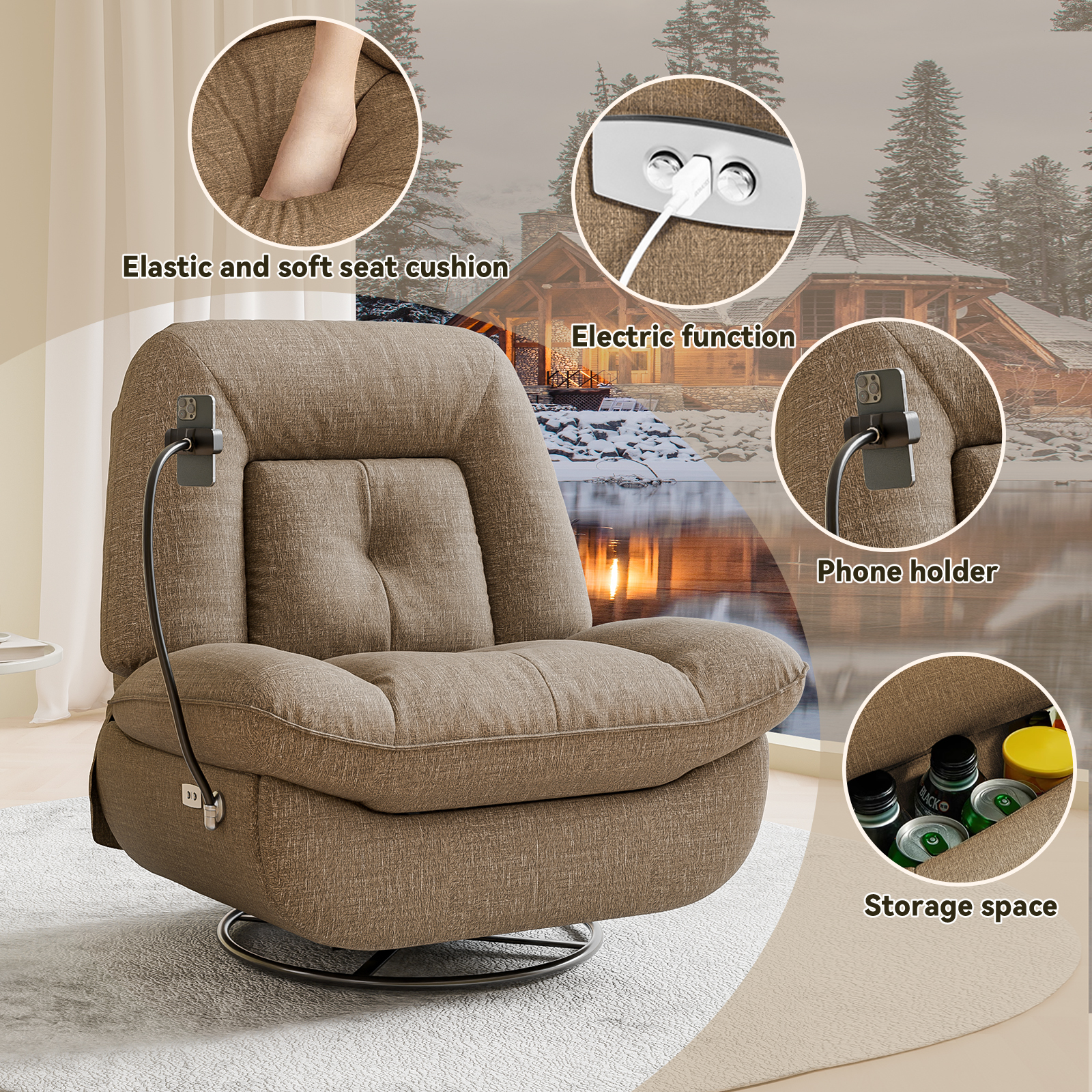 Susalt Electric Recliner Chair for Adults, Oversized 360 Swivel Rocking Glider Rocker