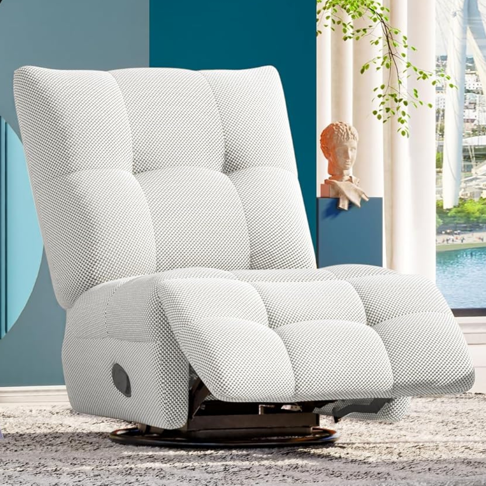 360° Swivel Recliner, Manual Glider Rocking Armless Chair with Modern Design for Lounge Living Room Office Small Spaces, 3D Mesh Fabric