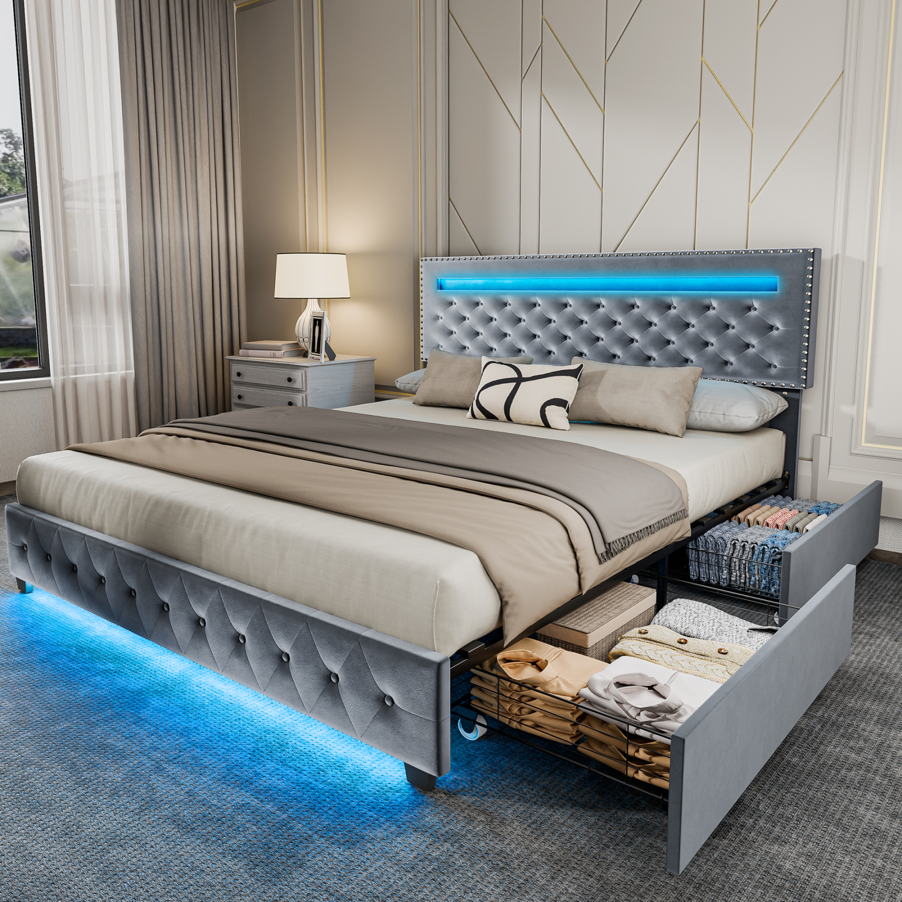 Susalt Queen Bed Frame with Headboard, with Adjustable Headboard, Upho