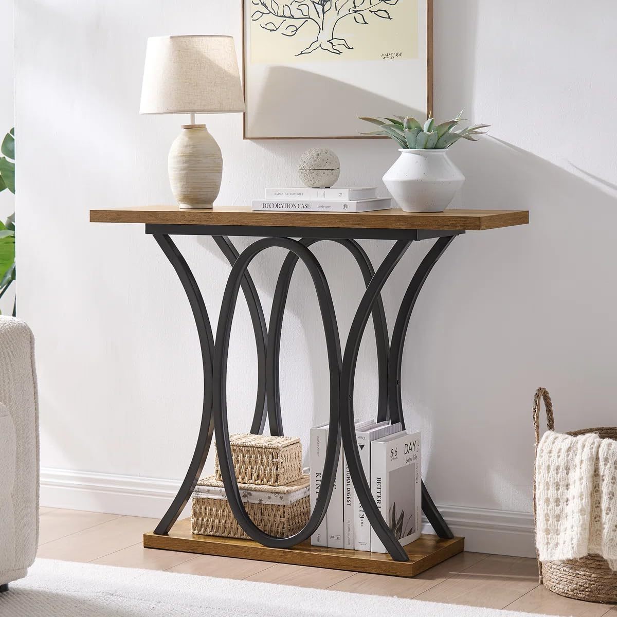 Sailvan 40 Inch Console Table, Wood Narrow Entryway&Hallway Table Foyer Table Behind Couch, Sofa Table with Metal Legs and 1.18 Thick Board