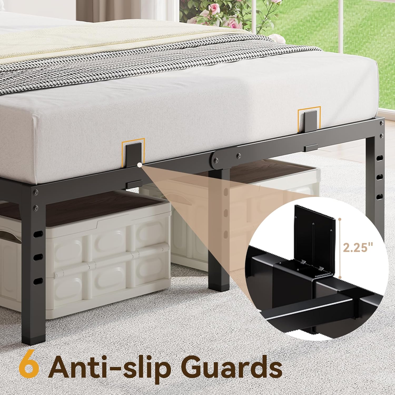Sailvan 14" Queen Bed Frame, Strong Metal Beds with Anti-slip Guards & Under Storage, Heavy Duty Mattress Foundation, Black