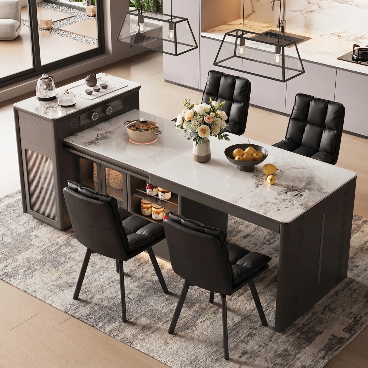 Dining Chairs Set,Swivel Modern Upholstered Kitchen Chairs, Leather Dining Room Chair with Backrest and Metal Legs, Double Layer Foam Dinner Table Chair for Kitchen, Living Room
