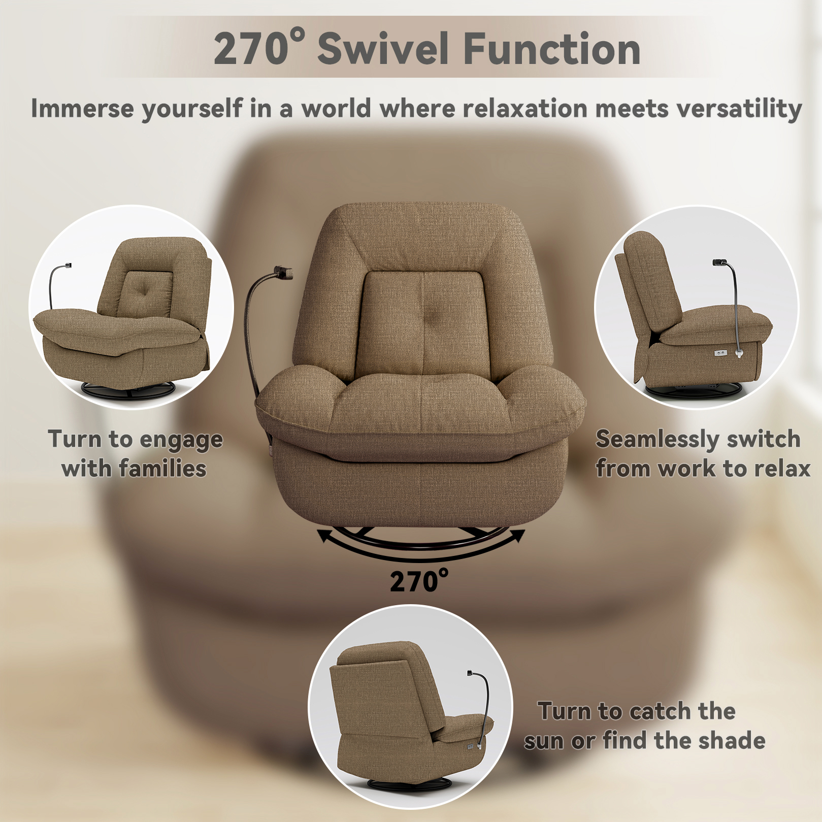 Susalt Electric Recliner Chair for Adults, Oversized 360 Swivel Rocking Glider Rocker