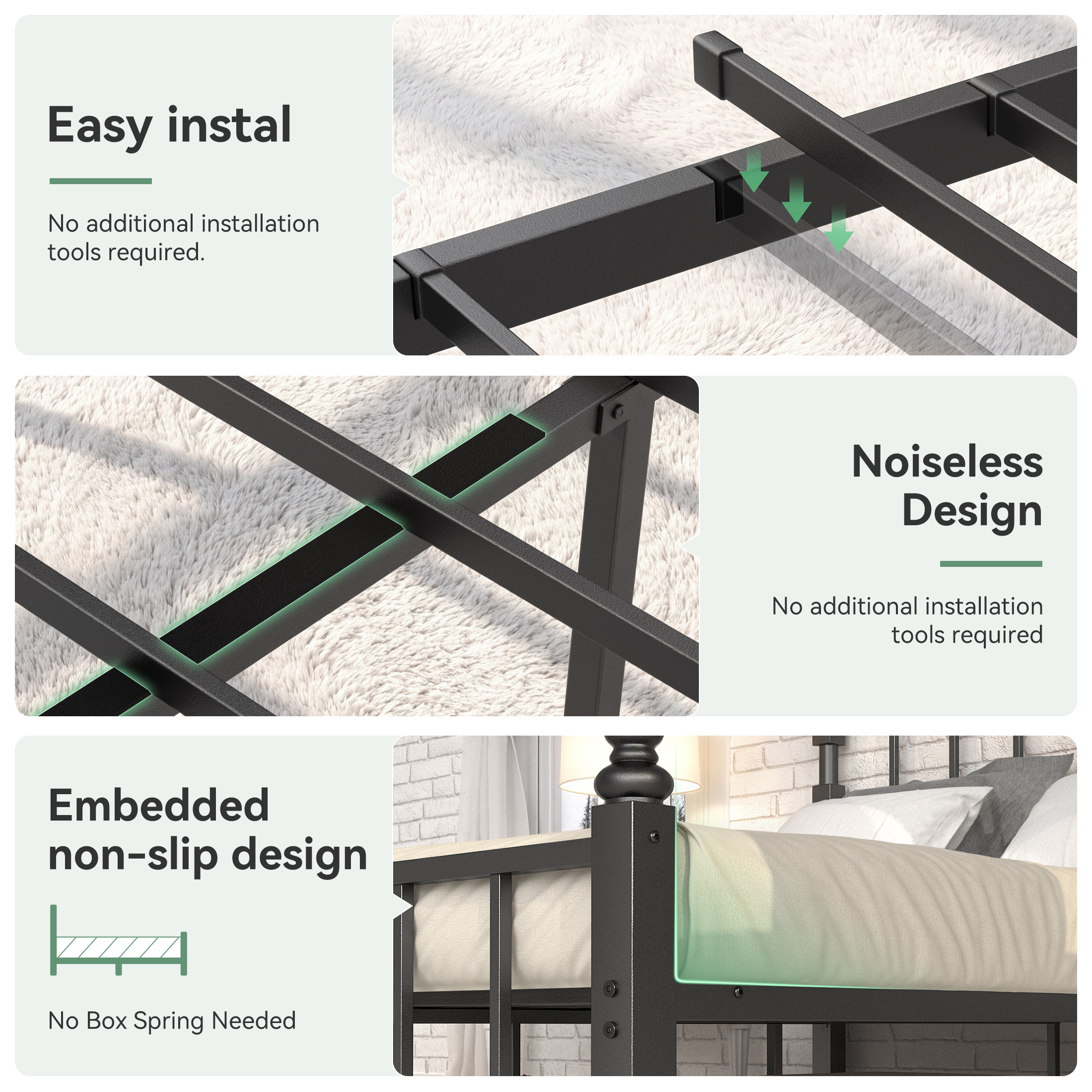 Sailvan Queen Bed Frame, Queen Szie Metal Bed Frames with 48'' Tall Headboard , Heavy Duty Platform Bed with Under Bed Storage, No Box Spring Needed, 1000 lbs Capacity, Black