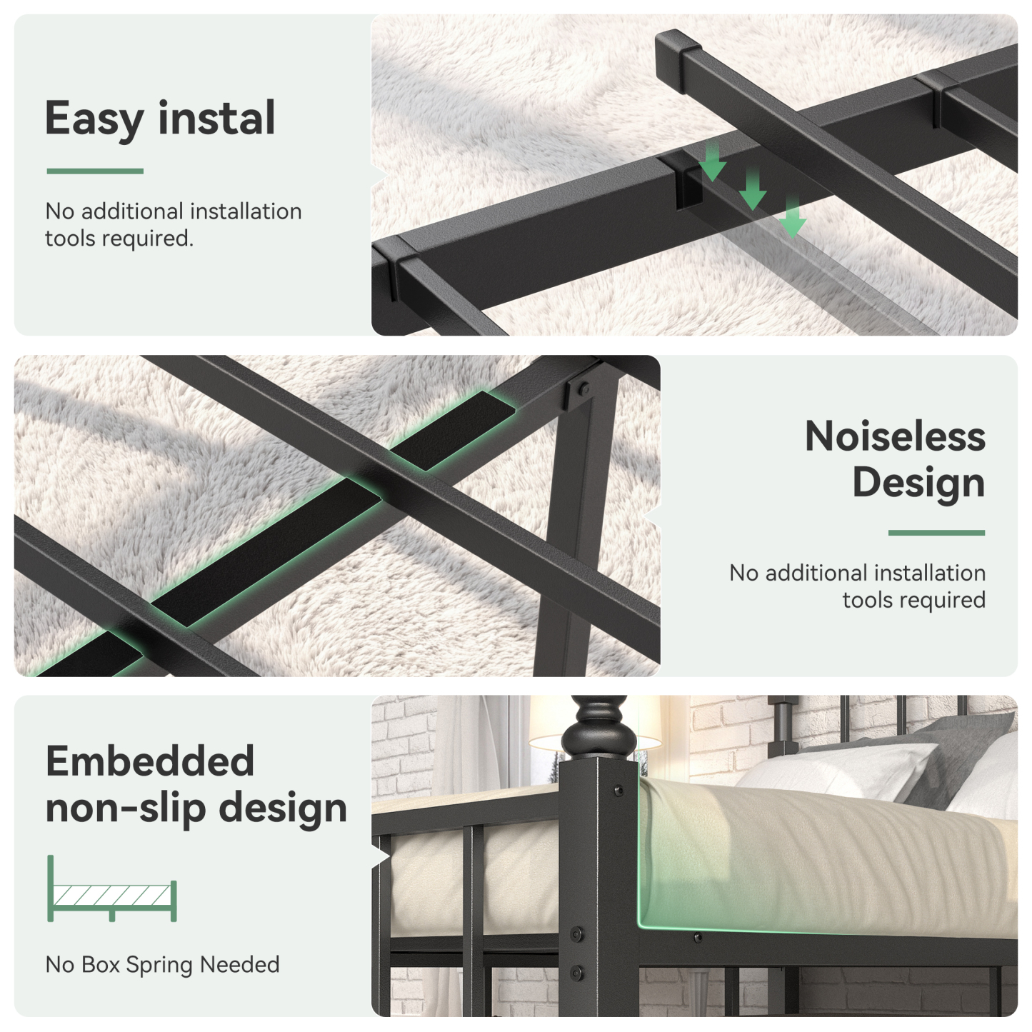 Sailvan Queen Bed Frame, Queen Szie Metal Bed Frames with 48'' Tall Headboard , Heavy Duty Platform Bed with Under Bed Storage, No Box Spring Needed, 1000 lbs Capacity, Black