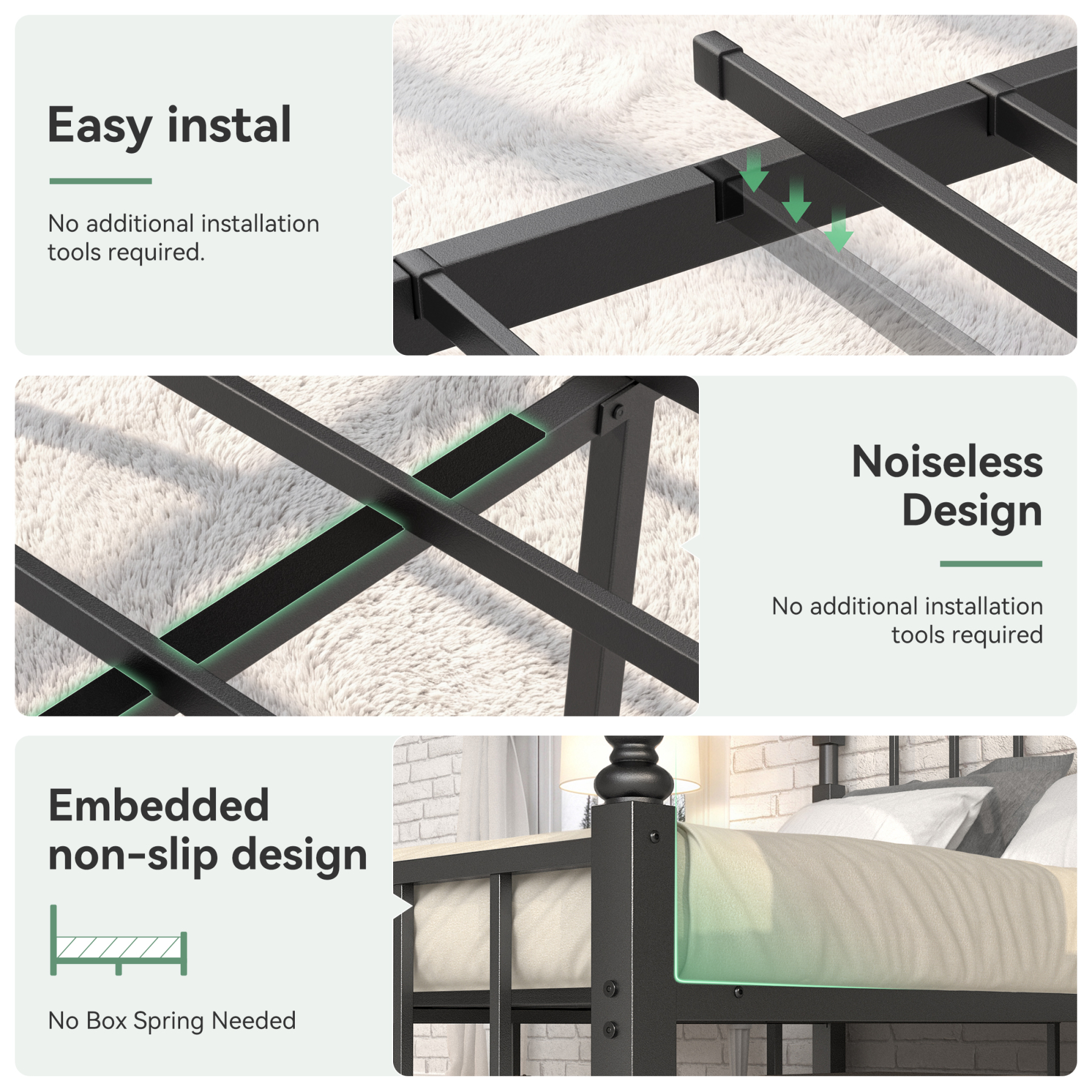 Sailvan Queen Bed Frame, Queen Szie Metal Bed Frames with 48'' Tall Headboard , Heavy Duty Platform Bed with Under Bed Storage, No Box Spring Needed, 1000 lbs Capacity, Black
