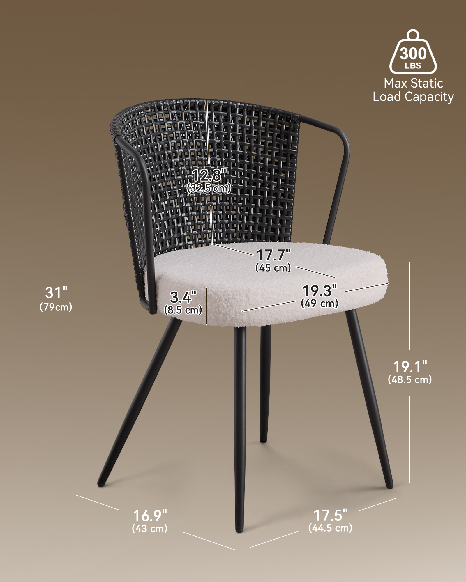 Dining Chair Set of 4, Upholstered Kitchen & Dining Room Chairs Tufted Accent Chairs with Rattan Backrest & Lamb Fleece Fabric Cushion, Wingback Dining Room Seat