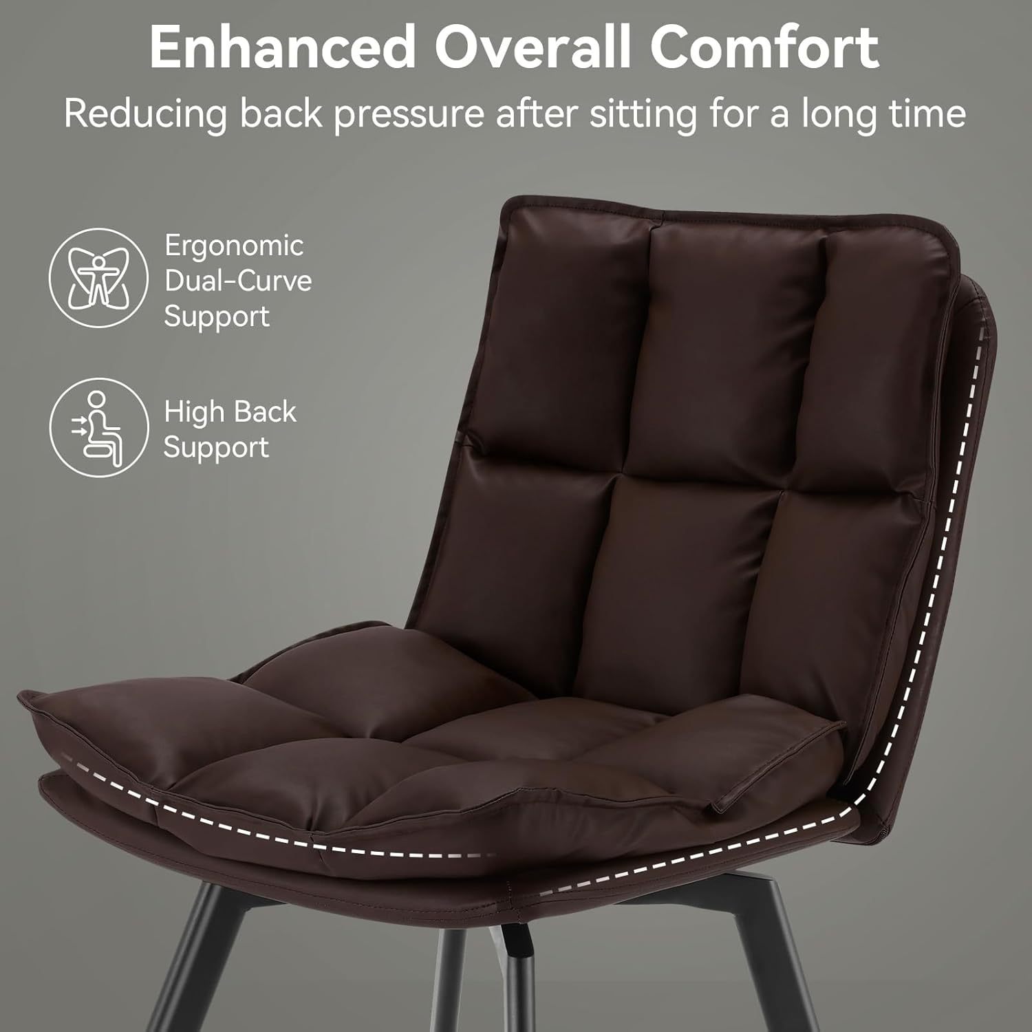 Sailvan Swivel Dining Chair Set, Faux Leather Upholstered Kitchen Chair, Mid Century Modern Dining Room Chair with Rotating Seats and Metal Legs for Home, Restaurant, Office (Black)