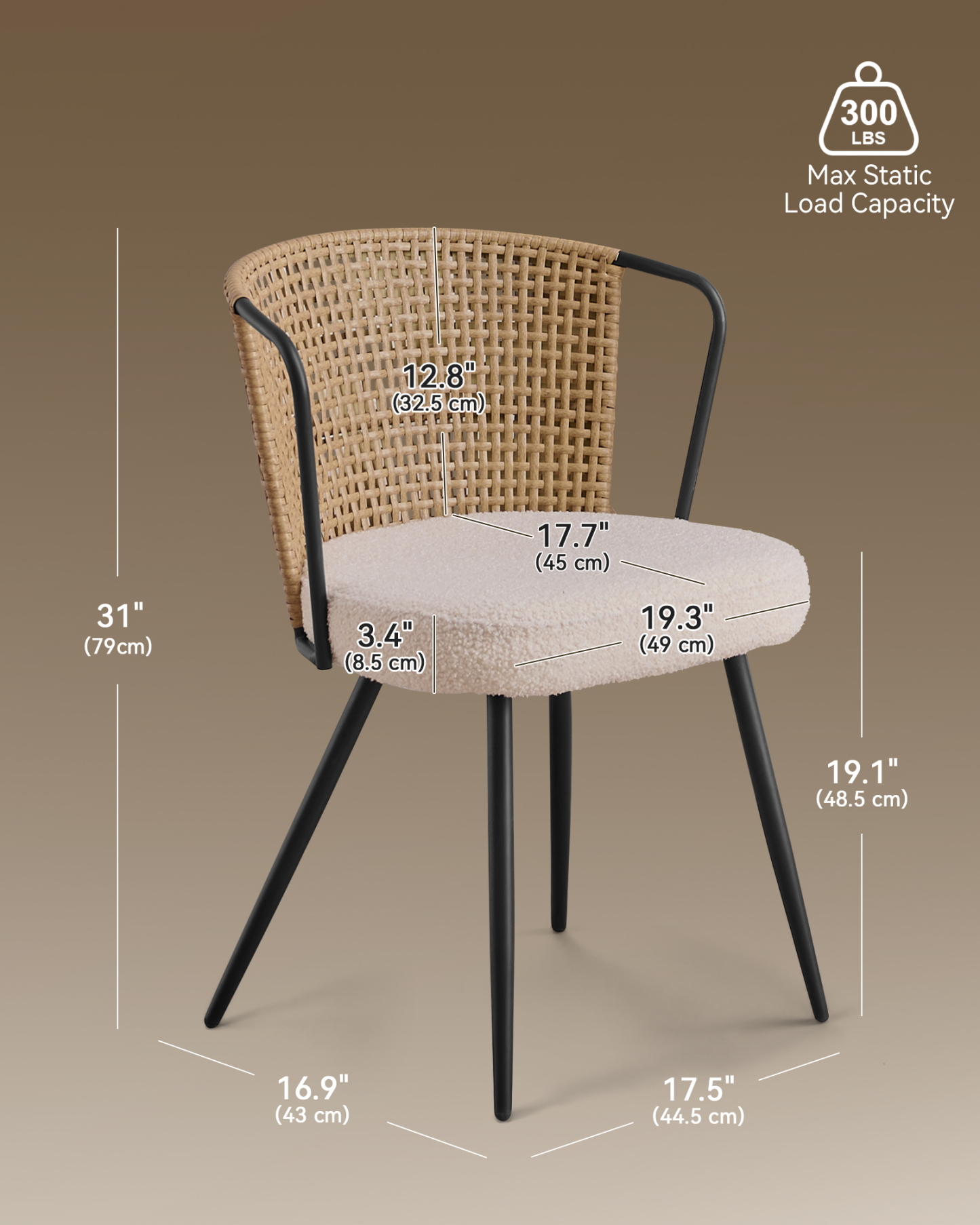 Sailvan Dining Chair Set, Upholstered Kitchen & Dining Room Chairs Tufted Accent Chairs with Rattan Backrest & Lamb Fleece Fabric Cushion, Wingback Dining Room Seat, Brown